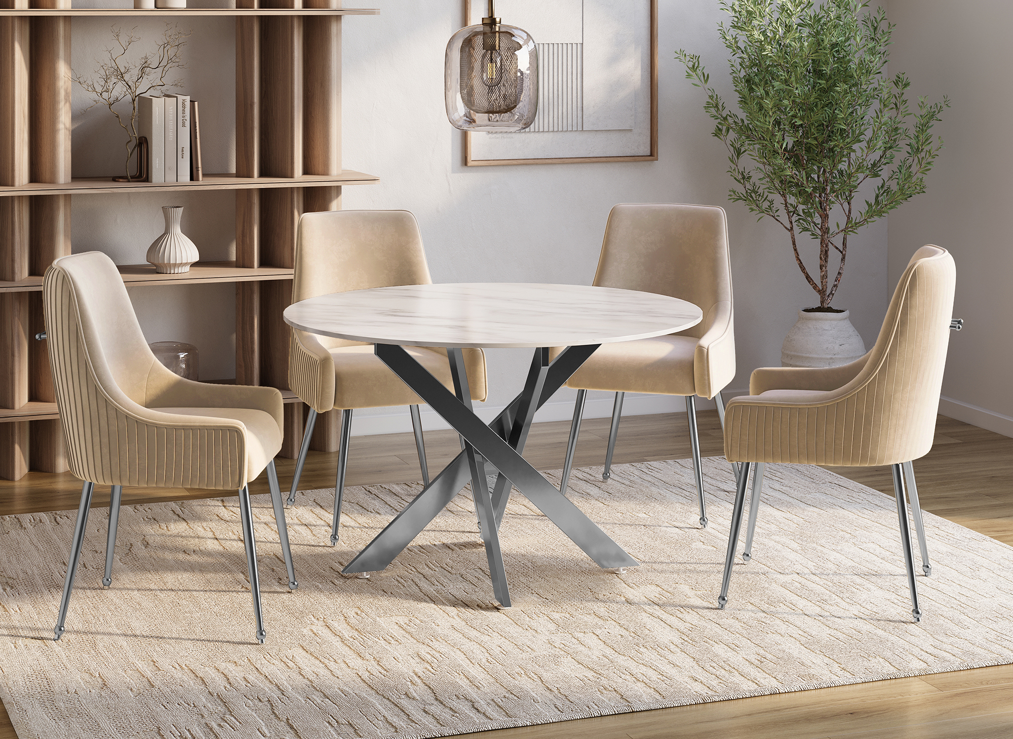 Lot de 2 chaises en velours beige pieds en métal argenté DORY