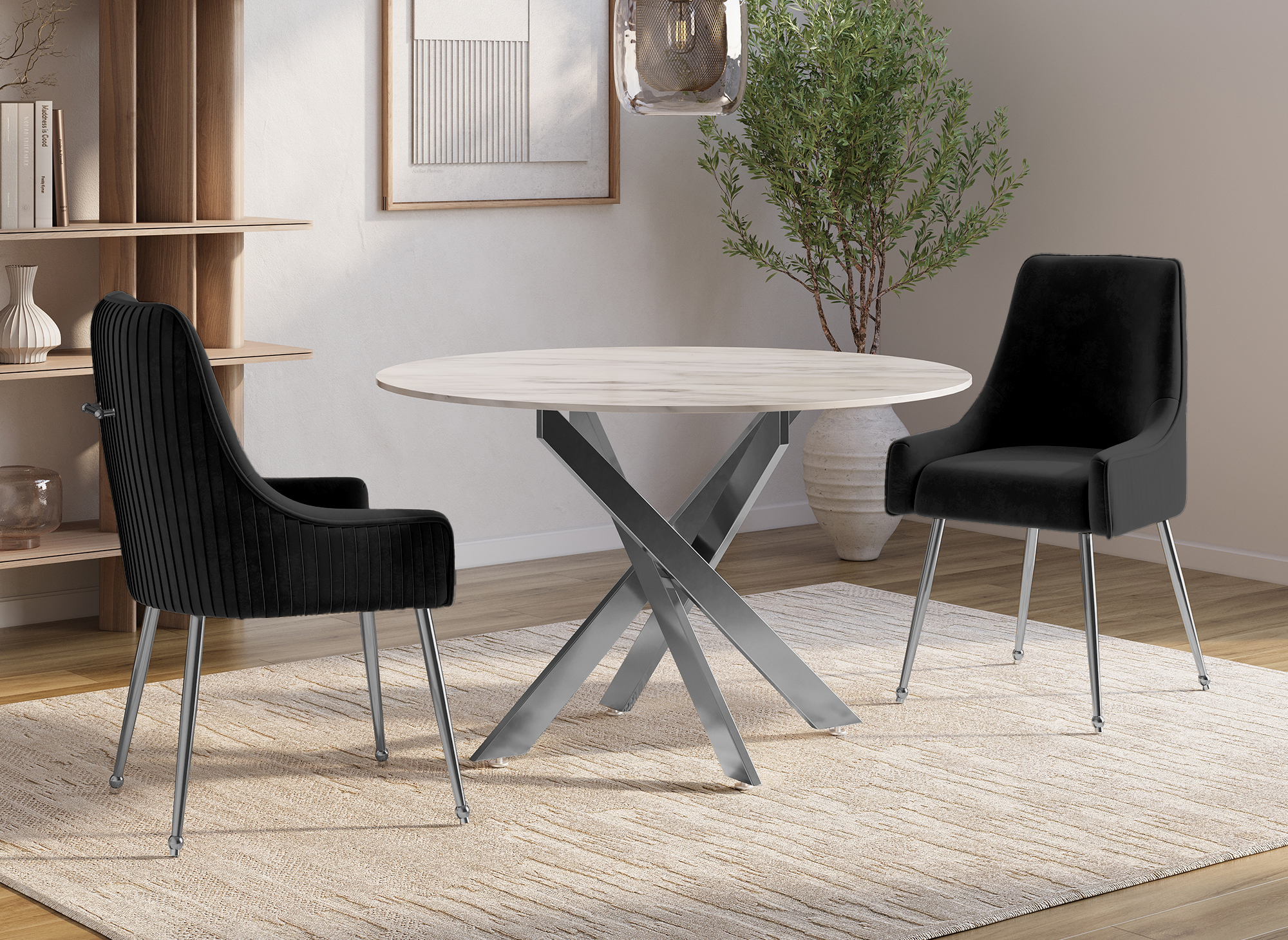 Lot de 2 chaises en velours noir pieds en métal argenté DORY