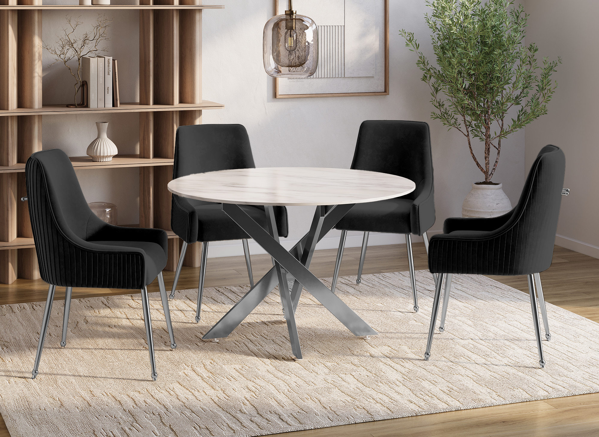 Lot de 2 chaises en velours noir pieds en métal argenté DORY