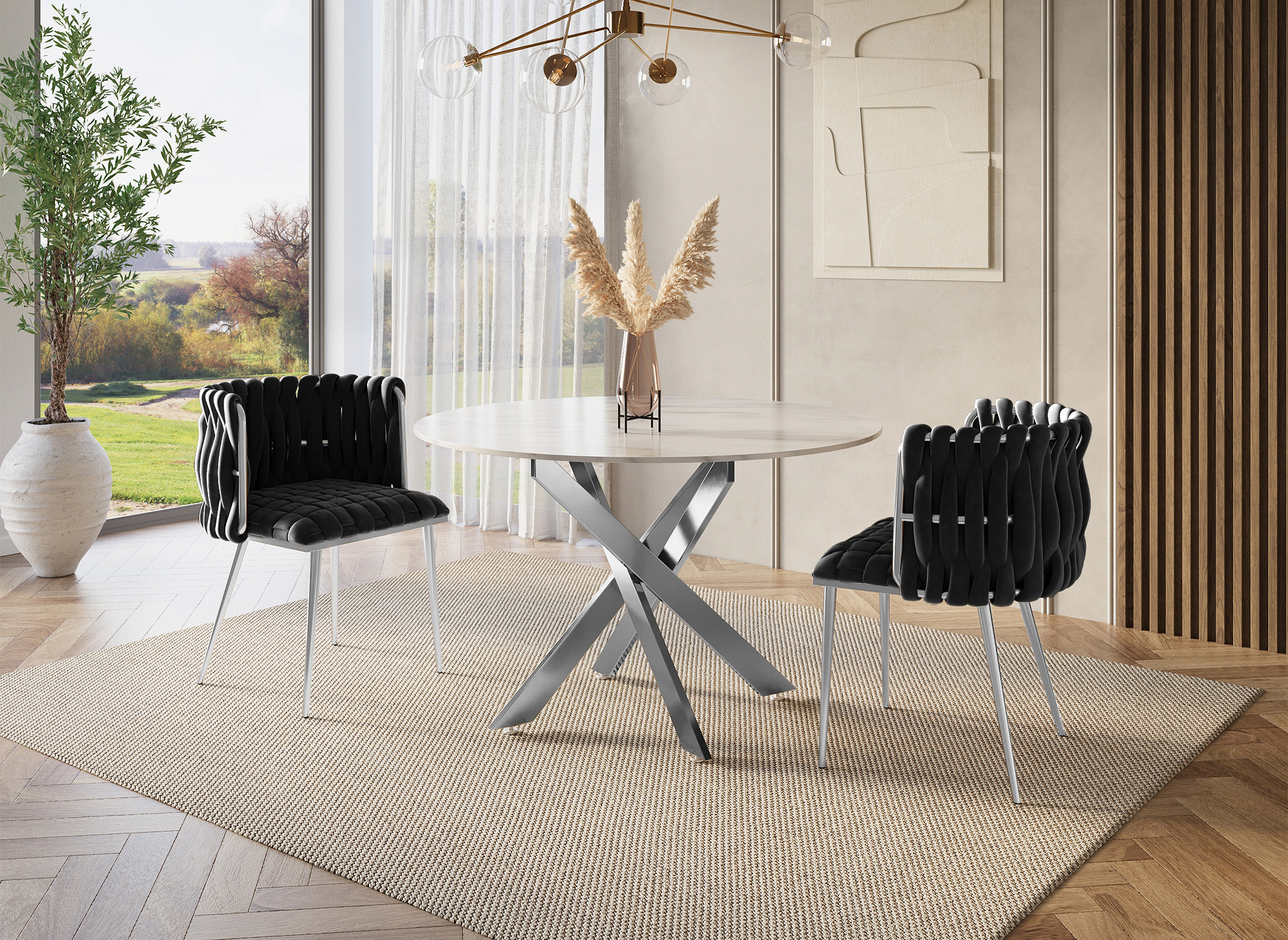 Lot de 2 chaises en velours noir pieds en métal argenté POLO
