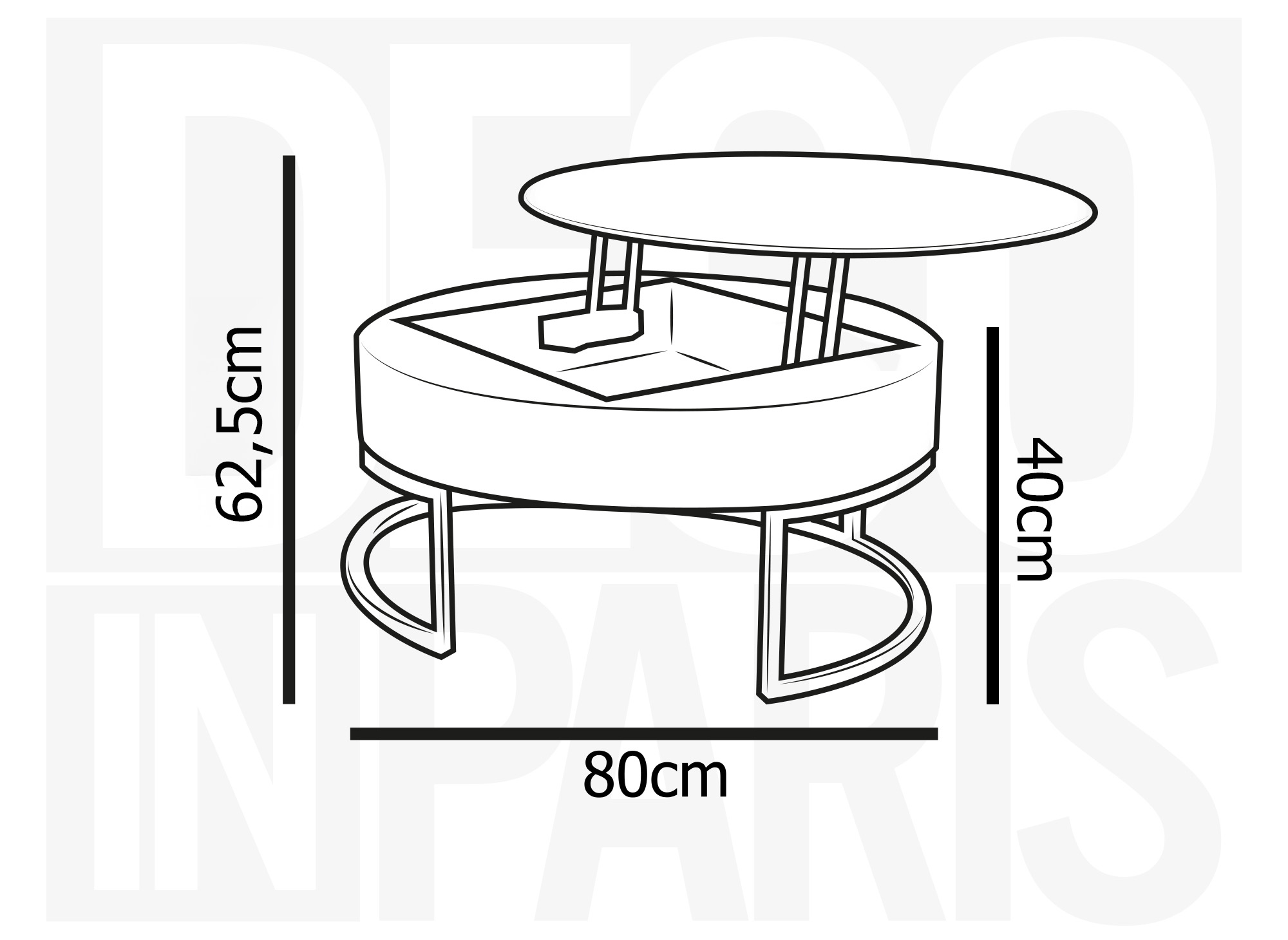 Table basse en bois avec plateau relevable et rangement pieds en métal blanc BILLIE