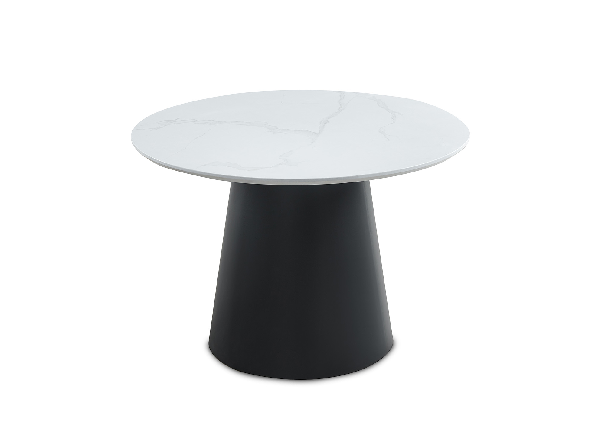 Table ronde plateau effet marbre 4 blanc pied noir 4 personnes AUBREY