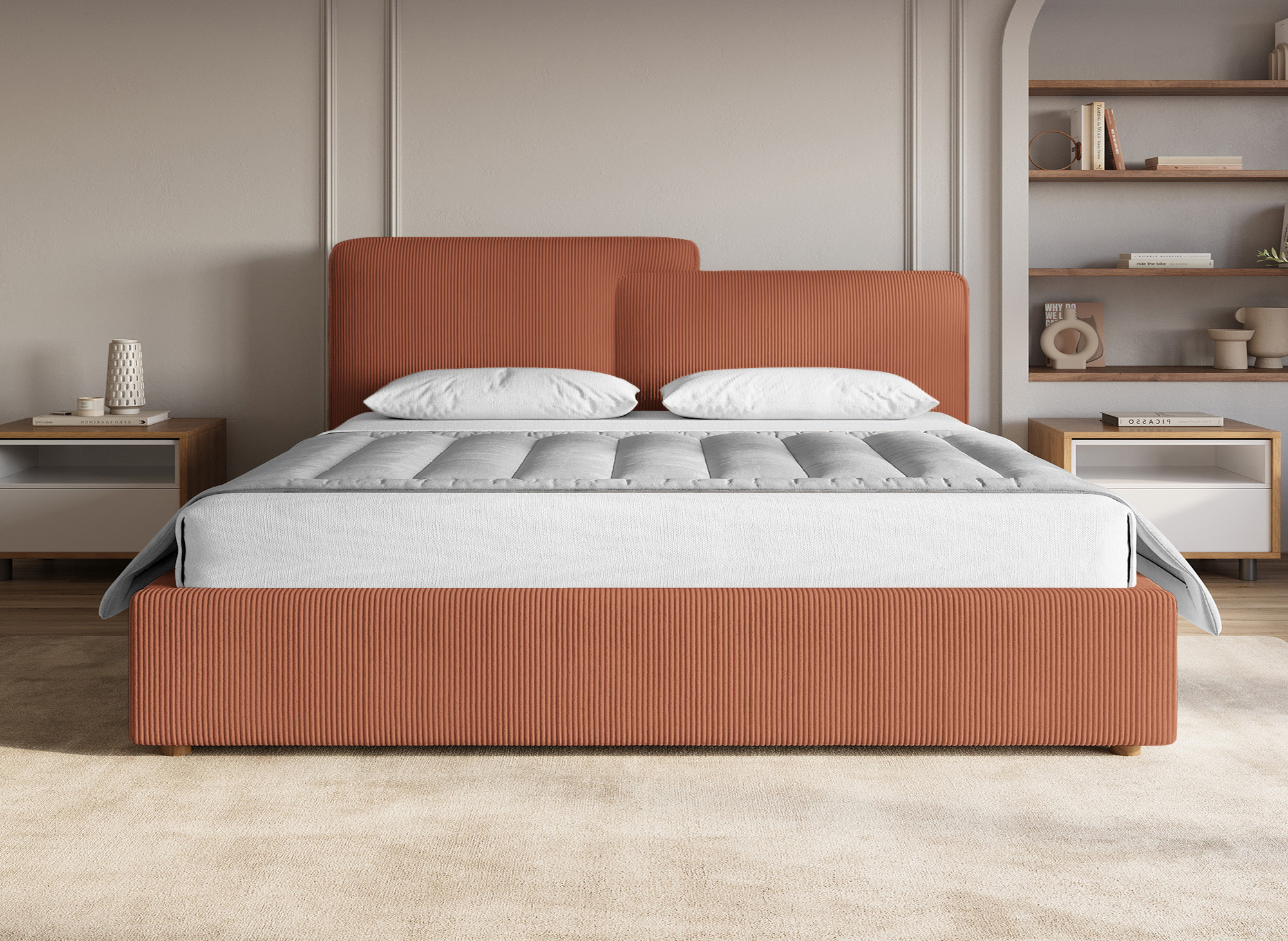 Lit coffre en velours côtelé terracotta 180x200 cm ZELIA