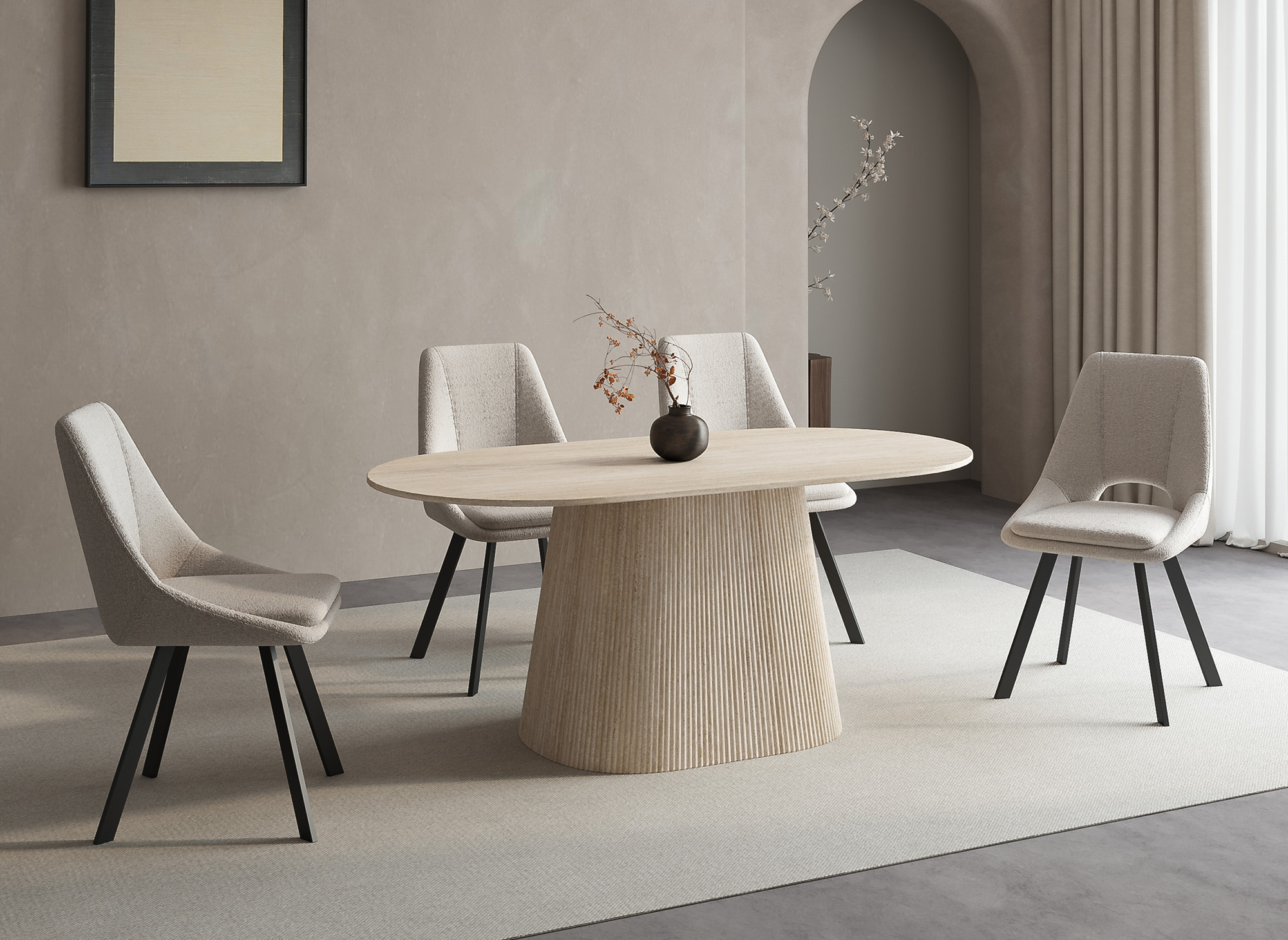 Table à manger ovale en marbre composite beige 6 personnes TIANA