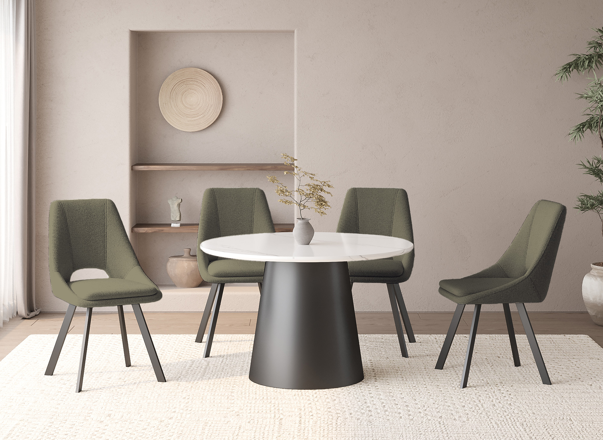 Lot de 4 chaises effet peau de mouton vert kaki NARCISSE