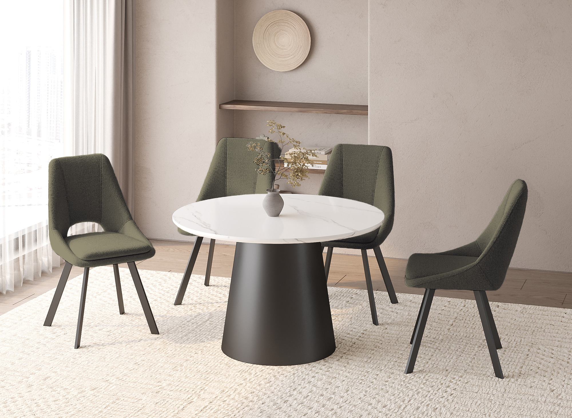Lot de 4 chaises effet peau de mouton vert kaki NARCISSE