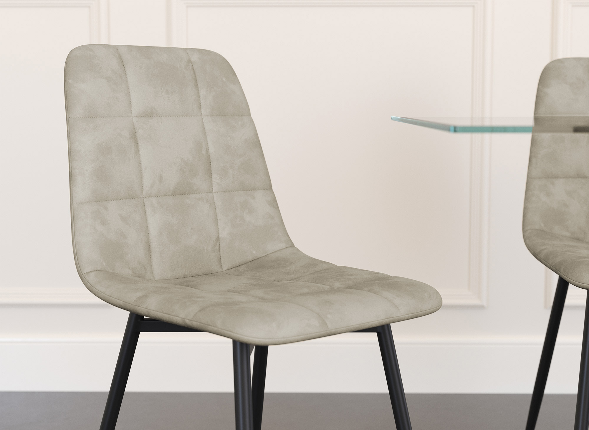 Lot de 4 chaises en velours beige capitonné JEREMI