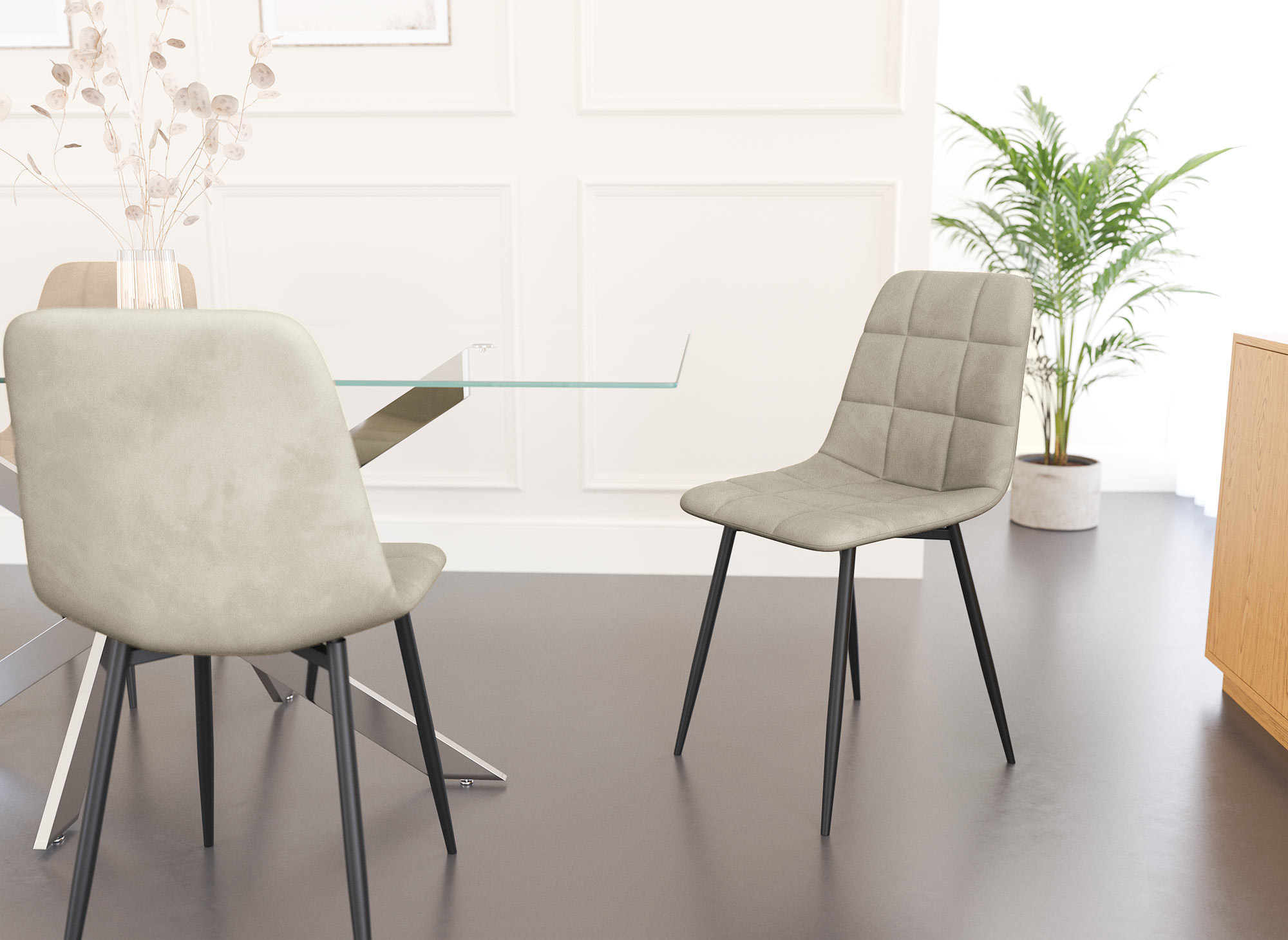 Lot de 4 chaises en velours beige capitonné JEREMI