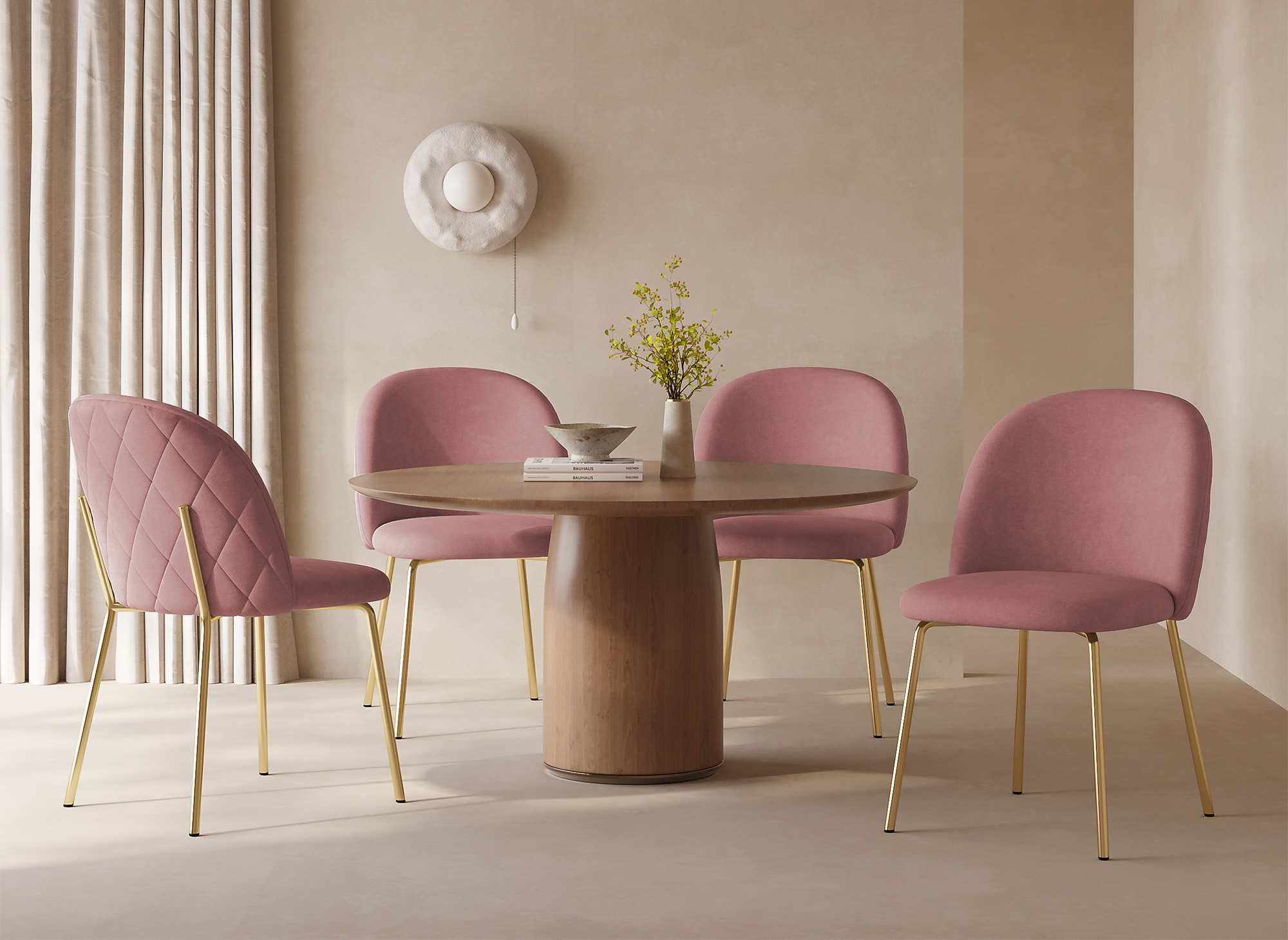 Lot de 2 chaises design en velours rose KENNETH