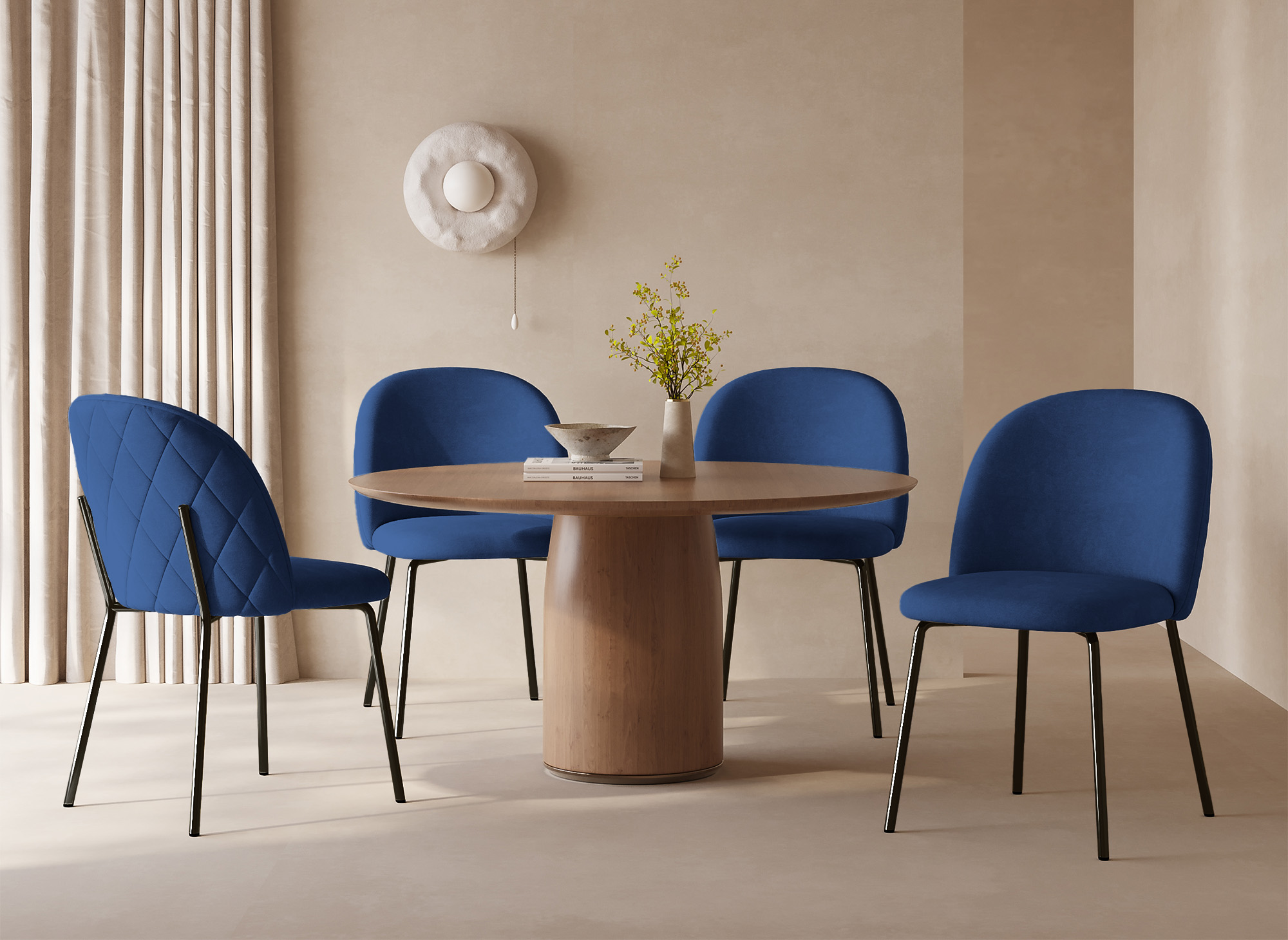 Lot de 2 chaises design en velours bleu pieds noirs KENNETH