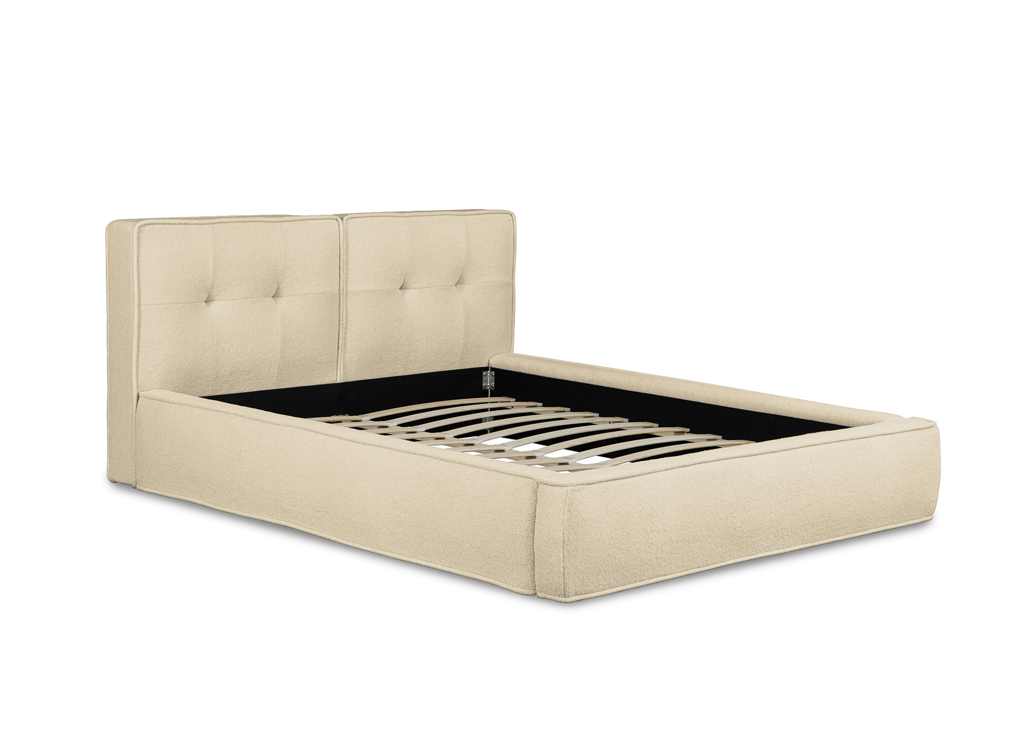 Lit double en tissu bouclette beige 140x190 cm YUNA