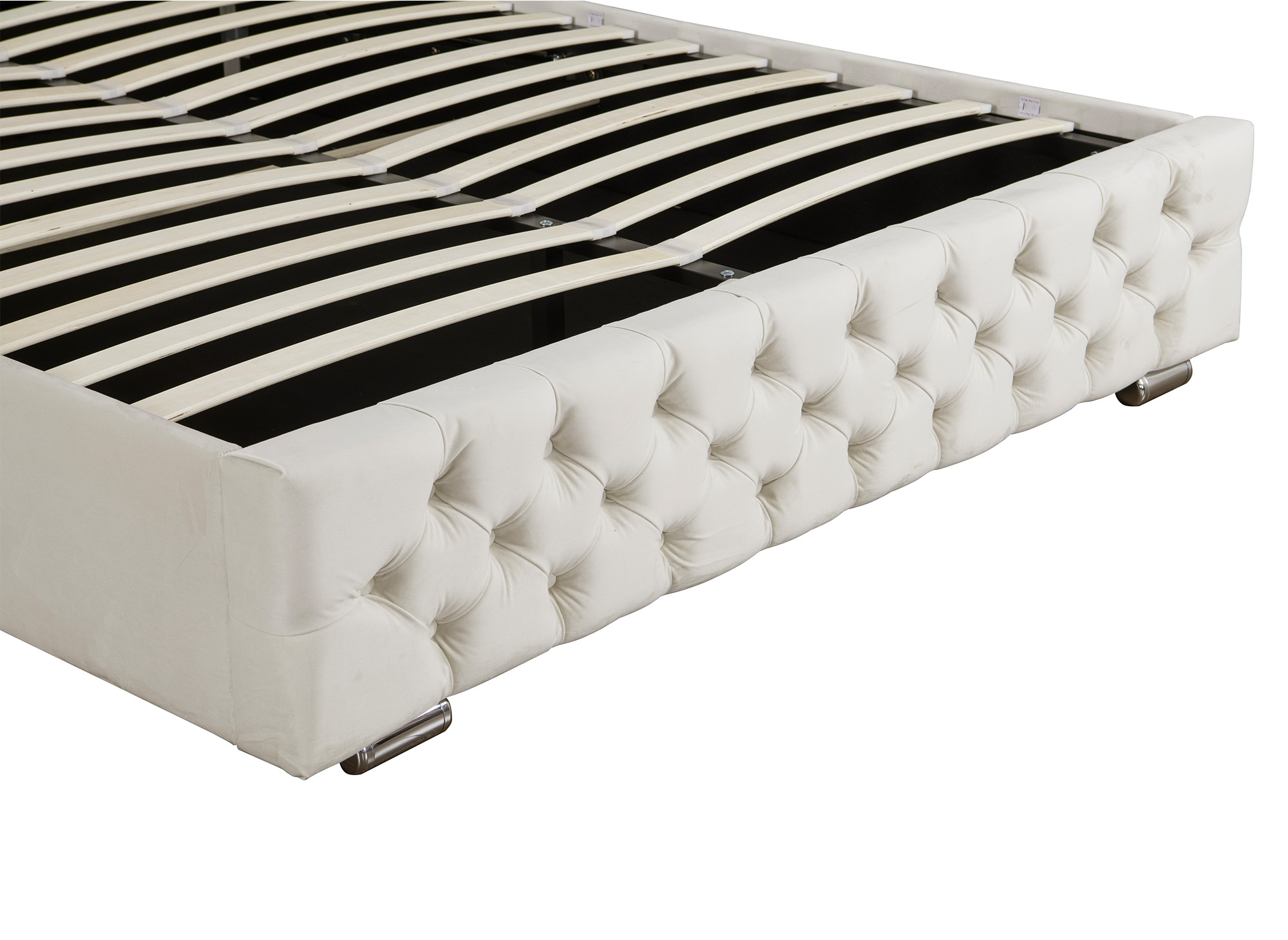 Lit coffre en velours beige 140x190 cm MAXI