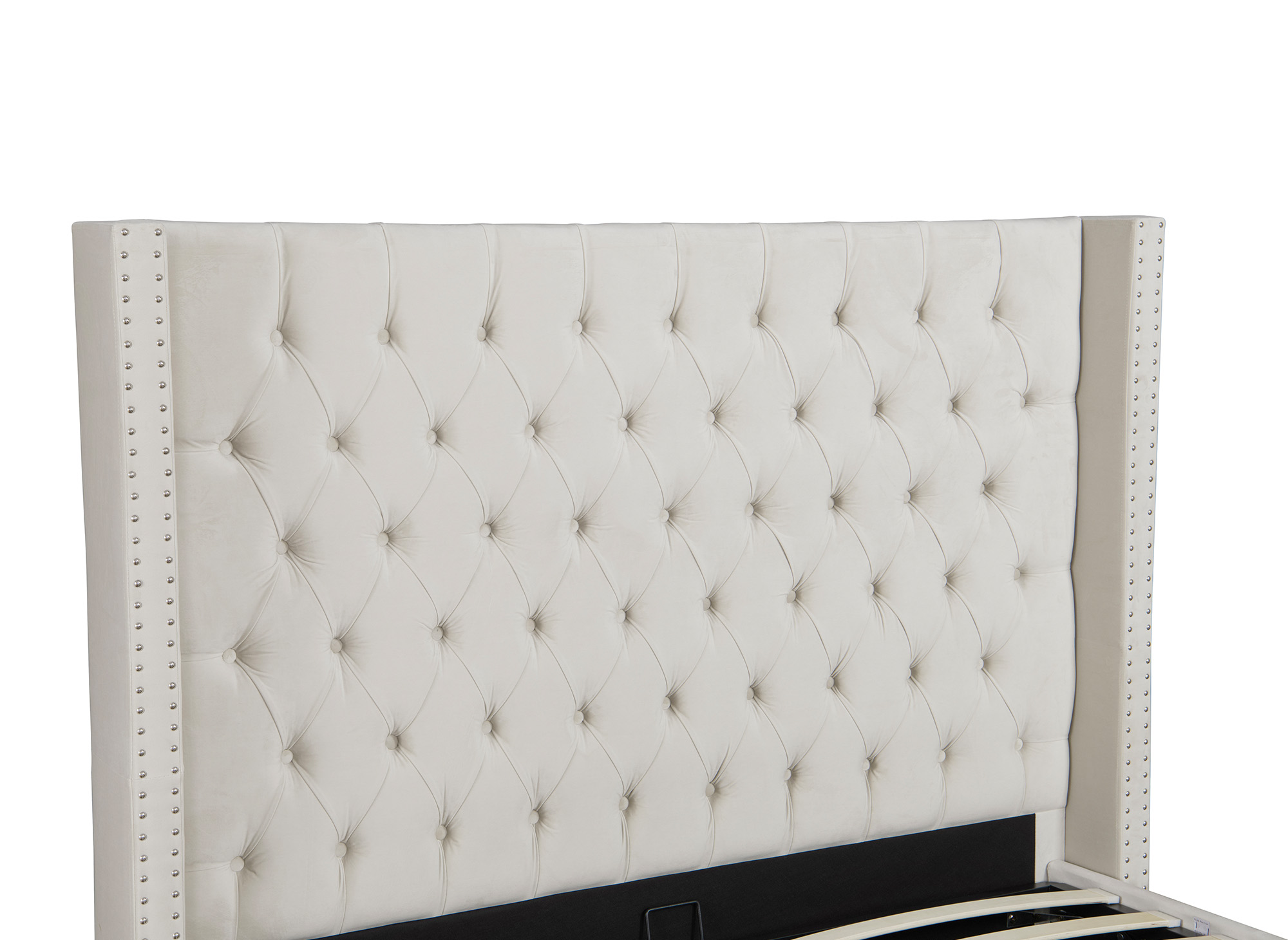 Lit coffre en velours beige 180x200 cm MAXI