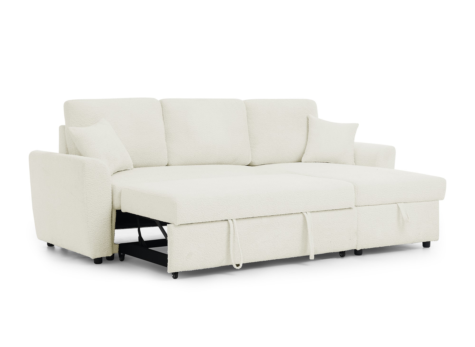 Canapé d'angle convertible et réversible avec coffre en tissu bouclette beige ADRYEN