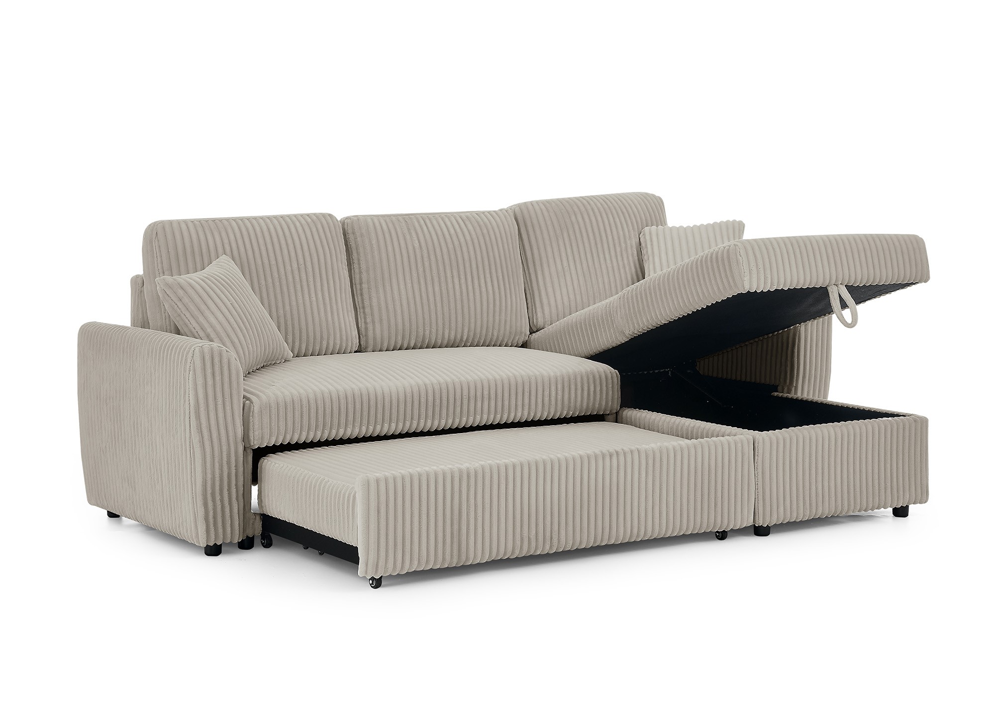 Canapé d'angle convertible et réversible avec coffre en velours côtelé taupe épais ADRYEN