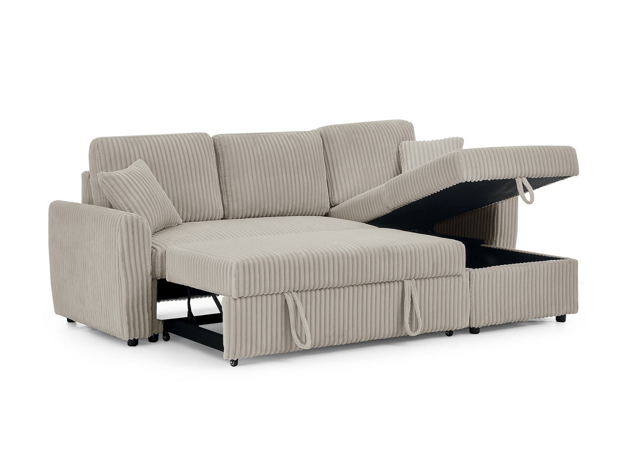 Canapé d'angle convertible et réversible avec coffre en velours côtelé taupe épais ADRYEN