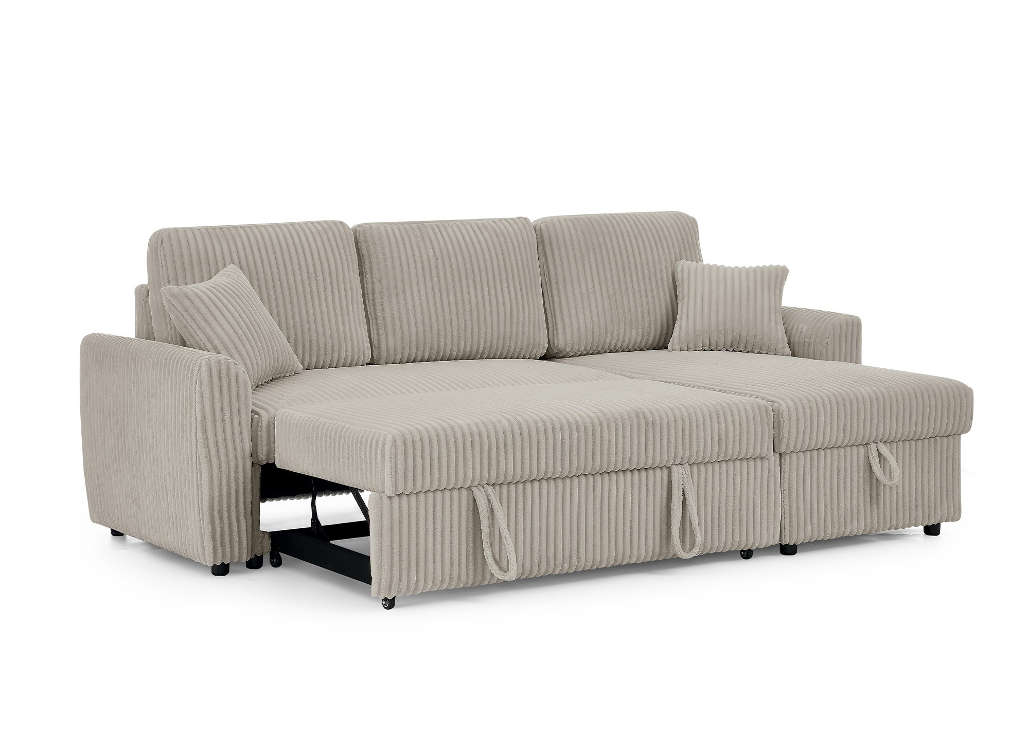 Canapé d'angle convertible et réversible avec coffre en velours côtelé taupe épais ADRYEN
