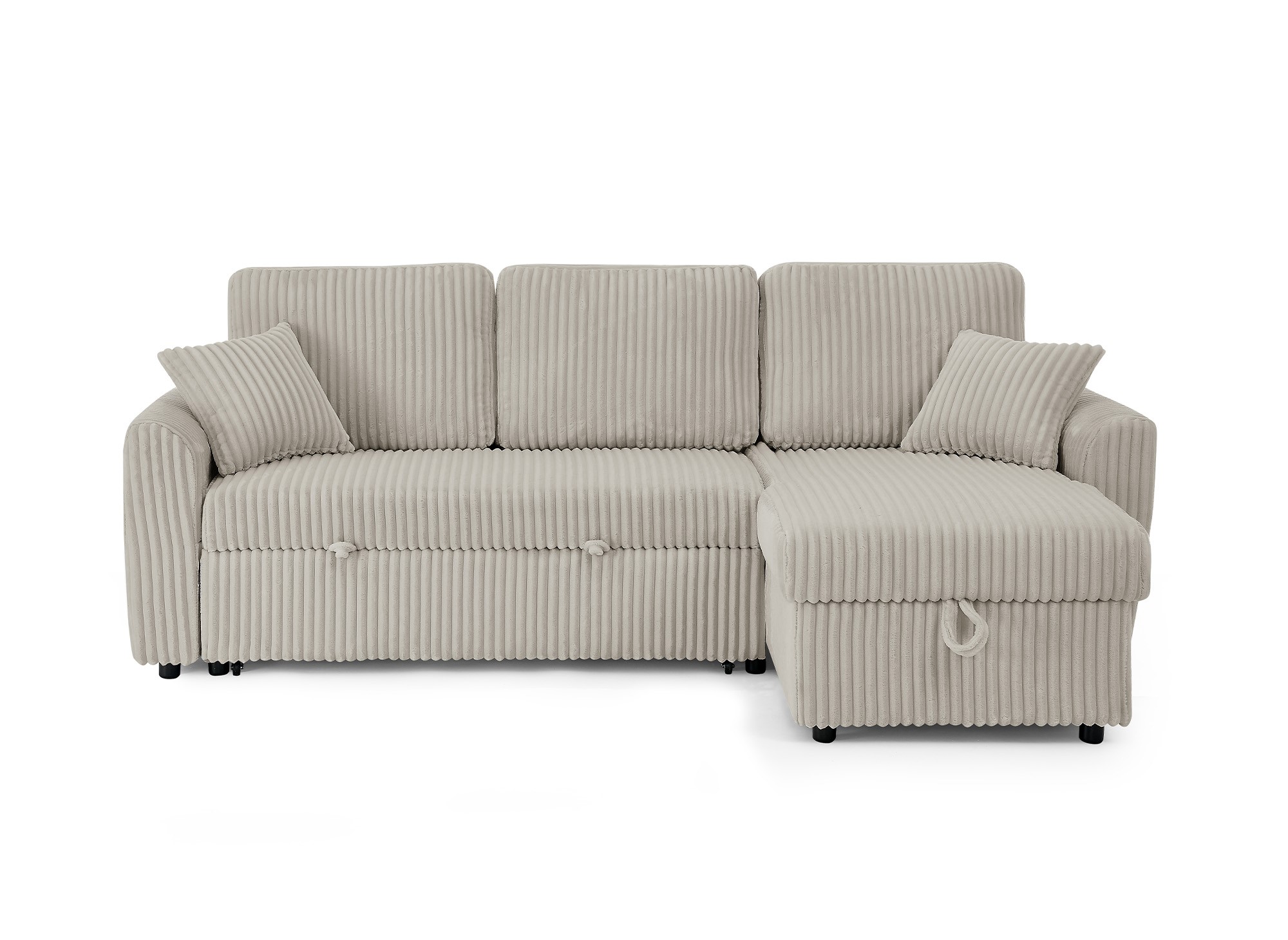 Canapé d'angle convertible et réversible avec coffre en velours côtelé taupe épais ADRYEN
