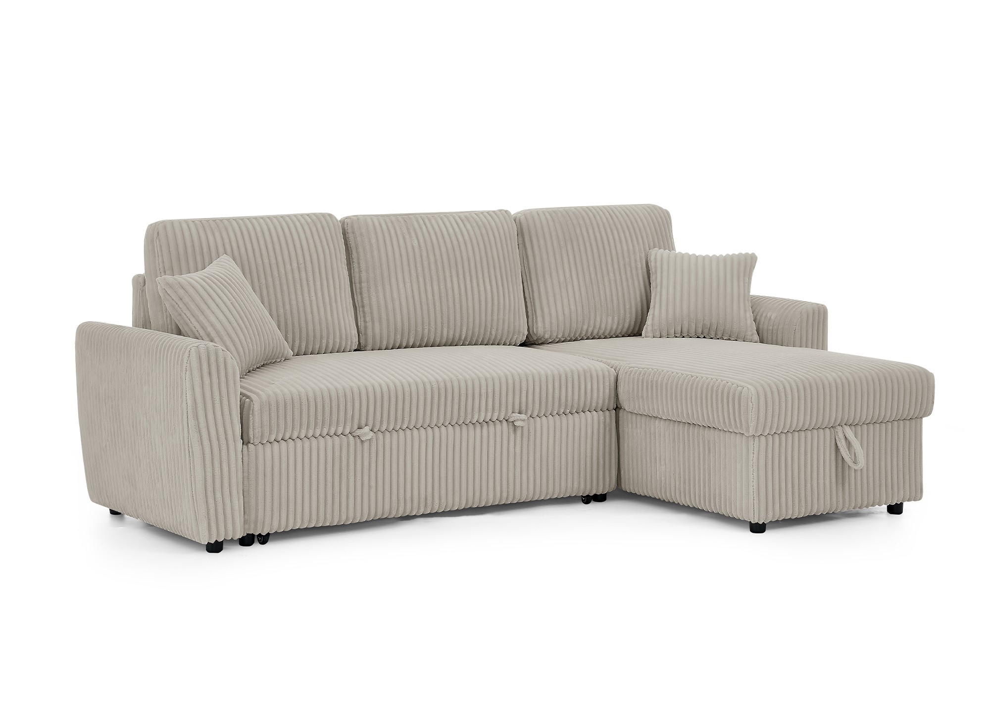 Canapé d'angle convertible et réversible avec coffre en velours côtelé taupe épais ADRYEN