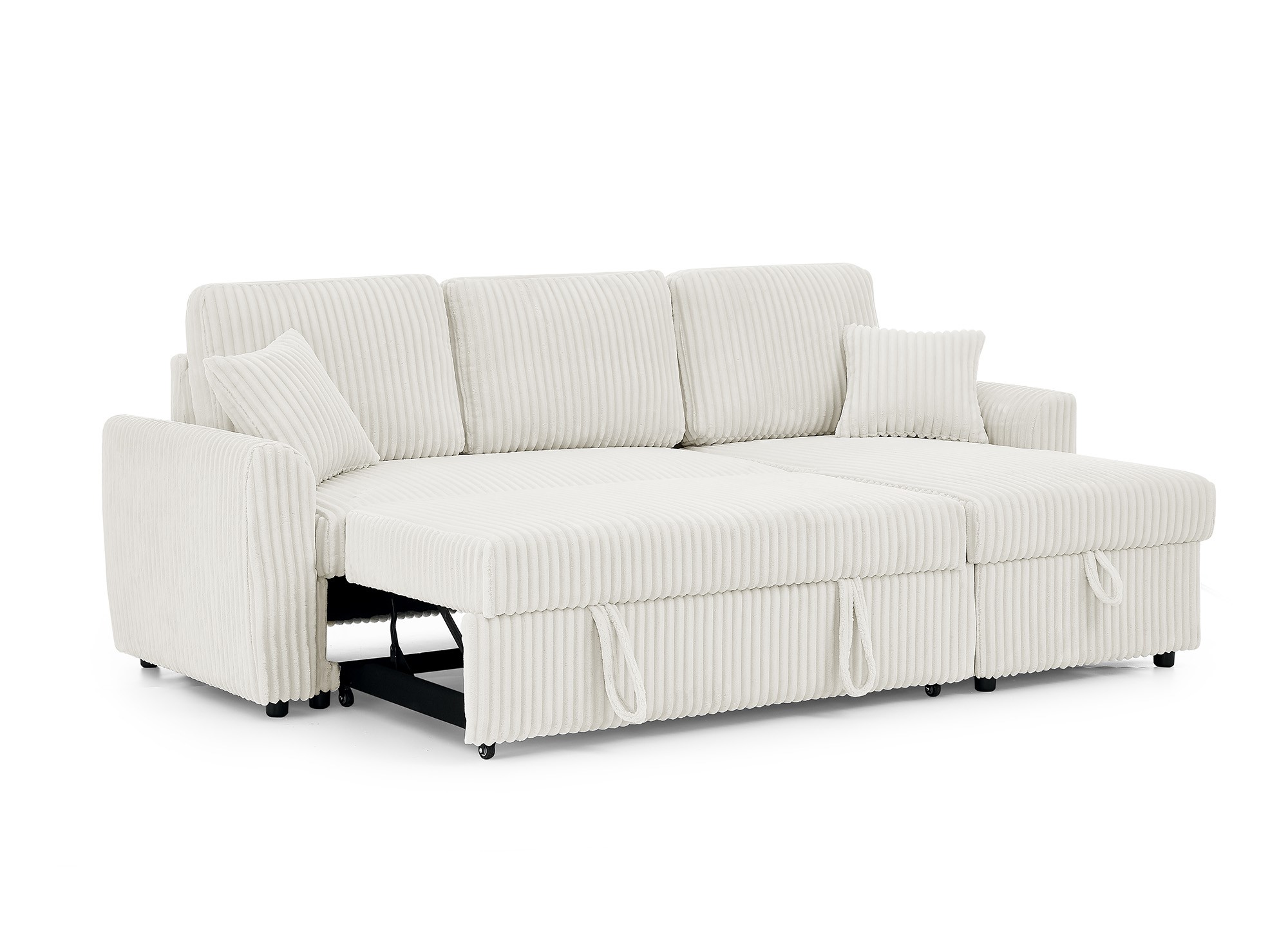 Canapé d'angle convertible et réversible avec coffre en velours côtelé épais beige ADRYEN