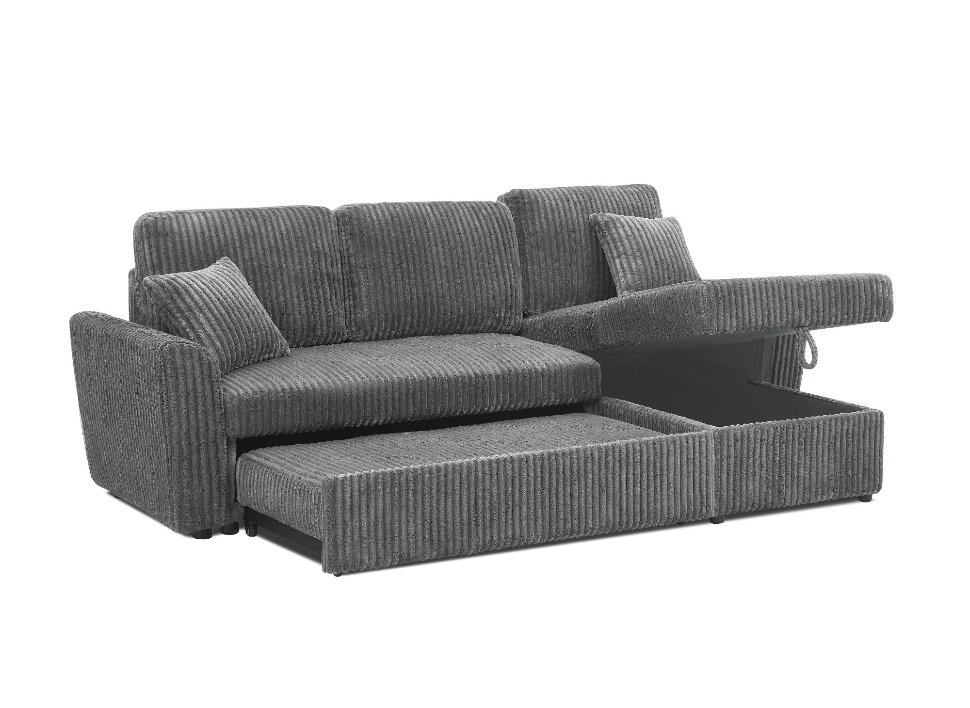 Canapé d'angle convertible et réversible avec coffre en velours côtelé épais gris ADRYEN