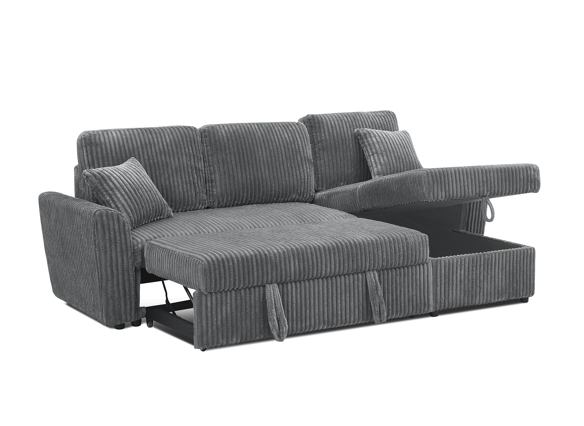 Canapé d'angle convertible et réversible avec coffre en velours côtelé épais gris ADRYEN