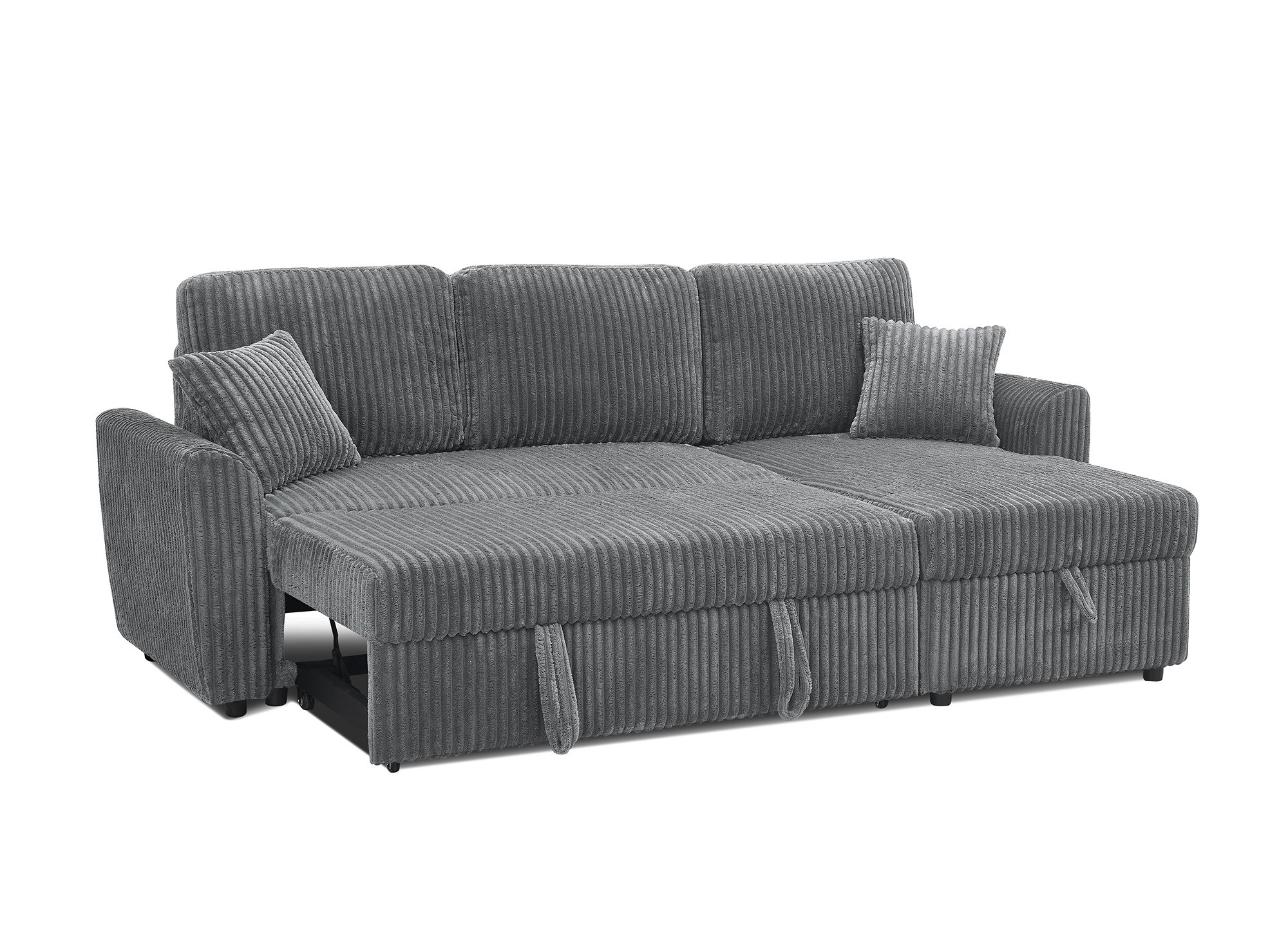 Canapé d'angle convertible et réversible avec coffre en velours côtelé épais gris ADRYEN