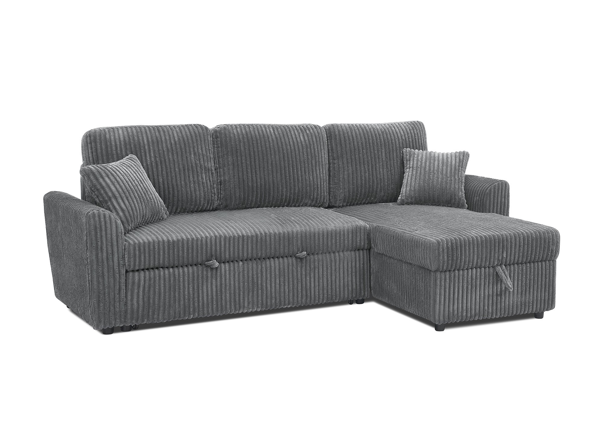 Canapé d'angle convertible et réversible avec coffre en velours côtelé épais gris ADRYEN