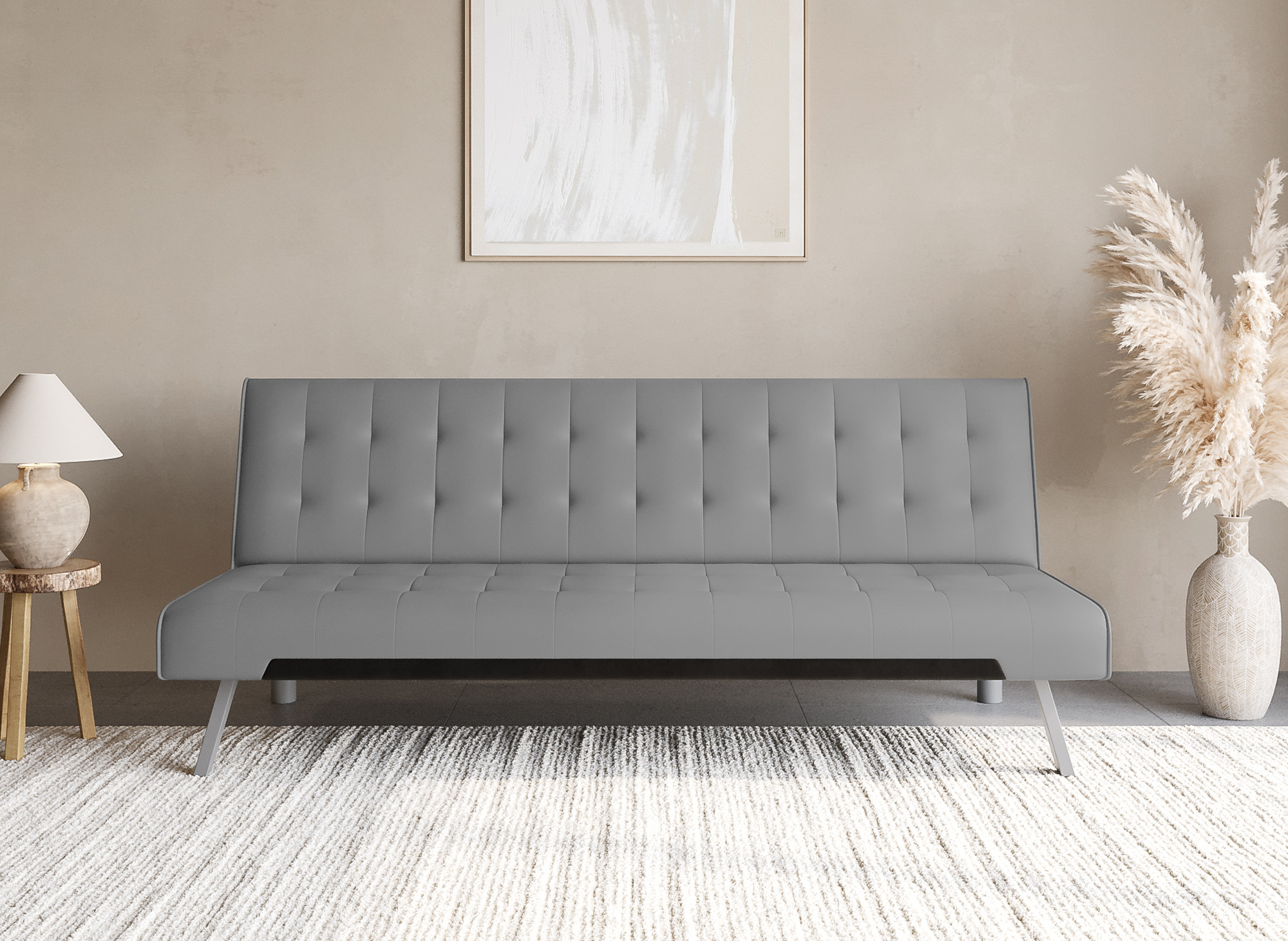 Banquette clic-clac capitonné design gris KEDY