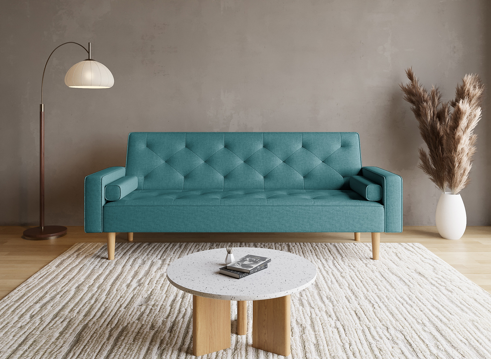 Canapé clic clac en tissu bleu avec pieds en bois JAKARTA