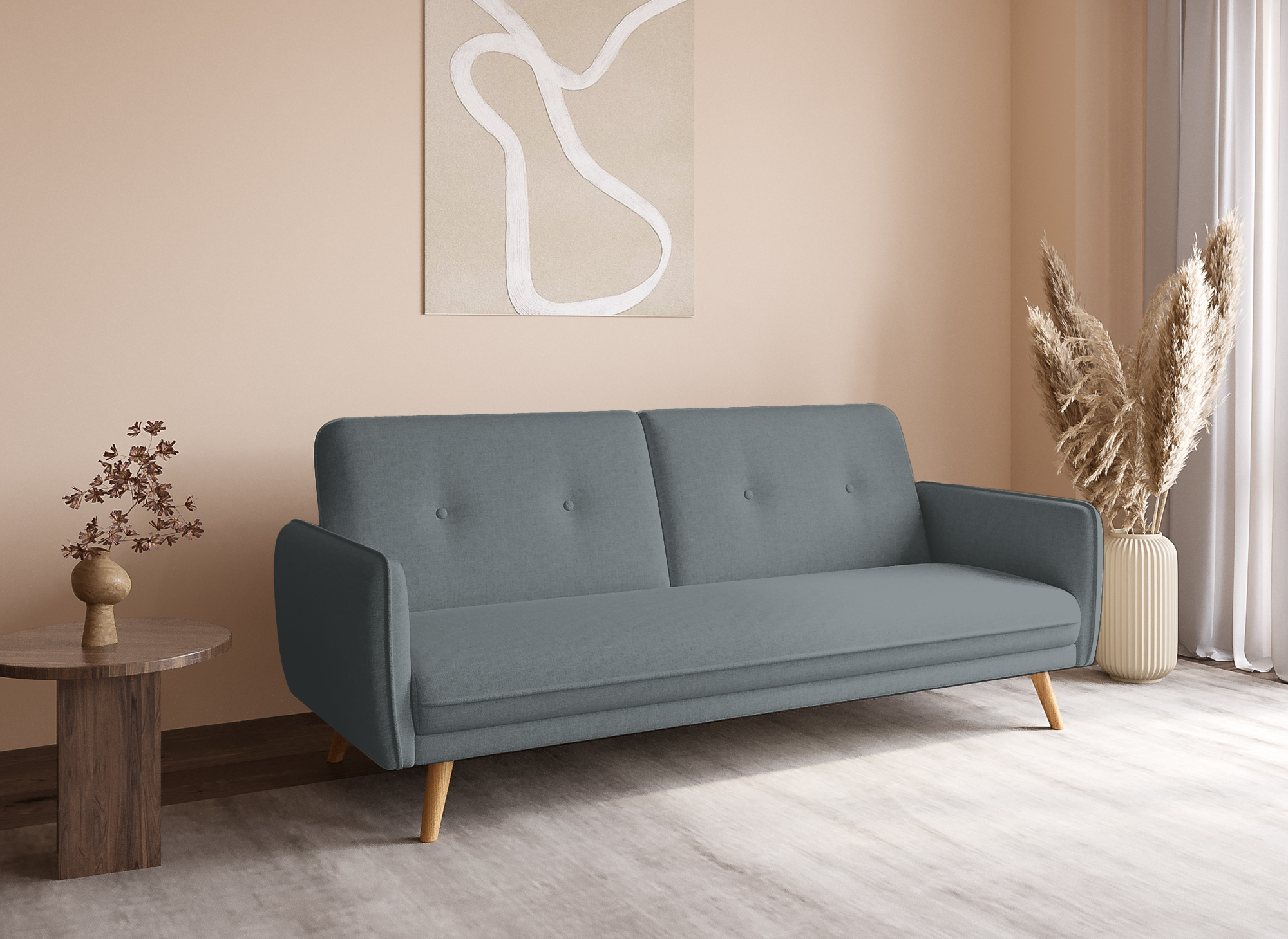 Canapé clic clac en tissu gris foncé avec pieds en bois NATAL