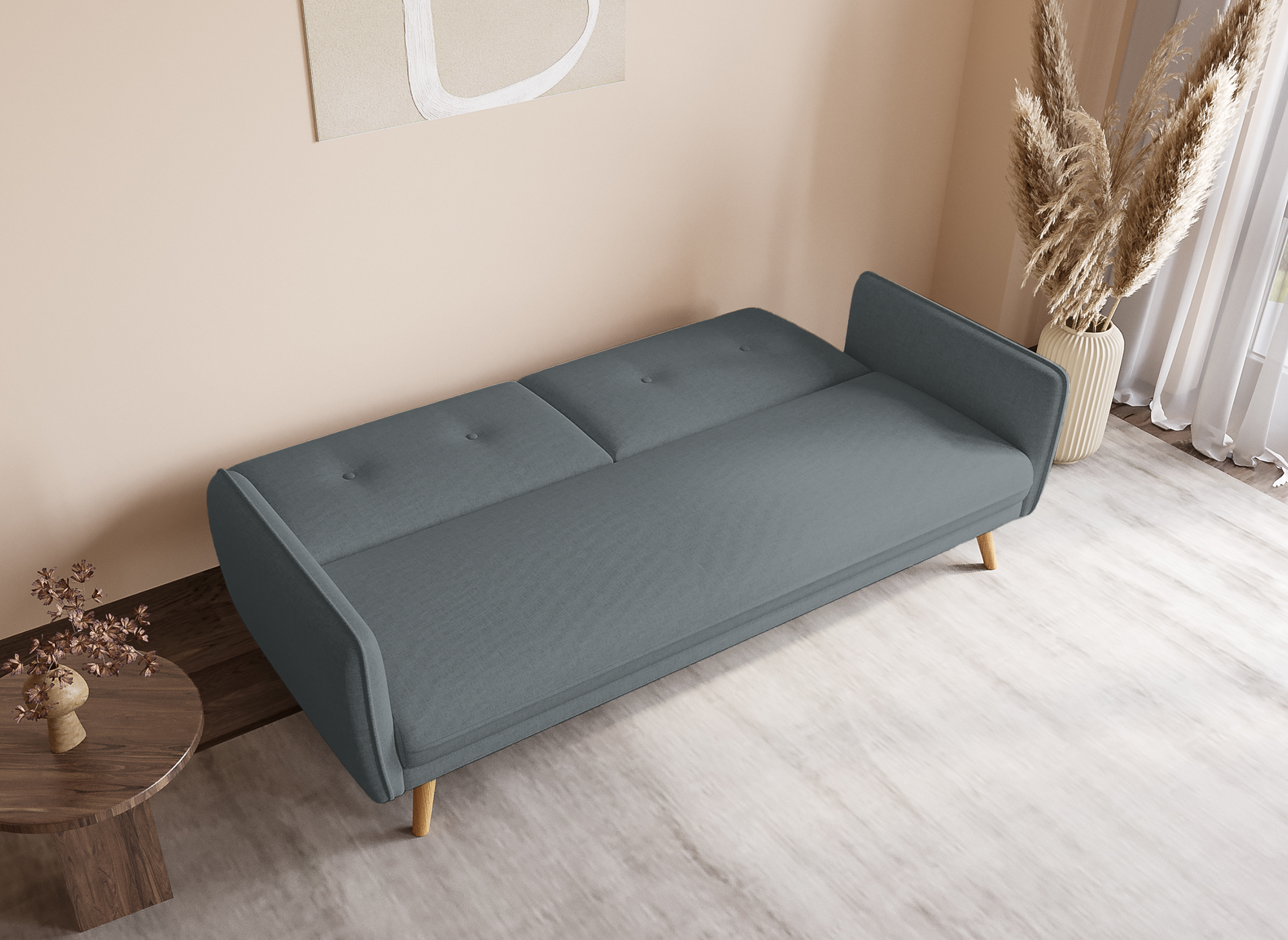 Canapé clic clac en tissu gris foncé avec pieds en bois NATAL