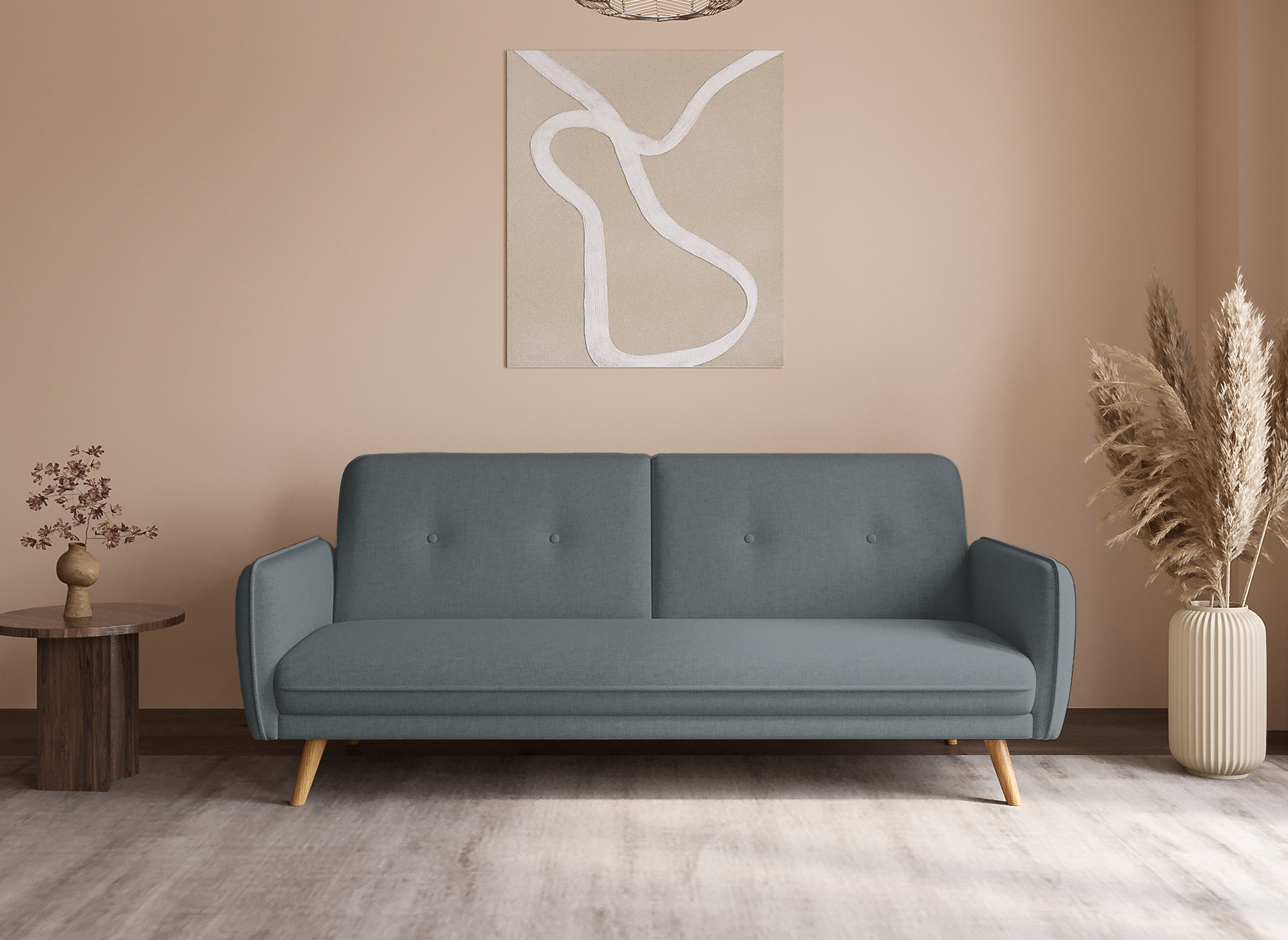 Canapé clic clac en tissu gris foncé avec pieds en bois NATAL