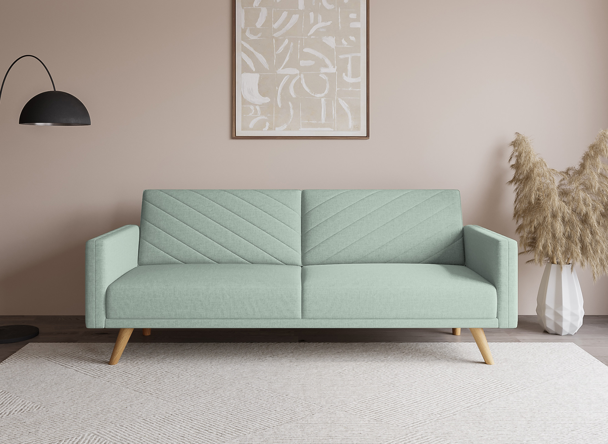 Canapé 3 places convertible scandinave en tissu vert d'eau BALDER