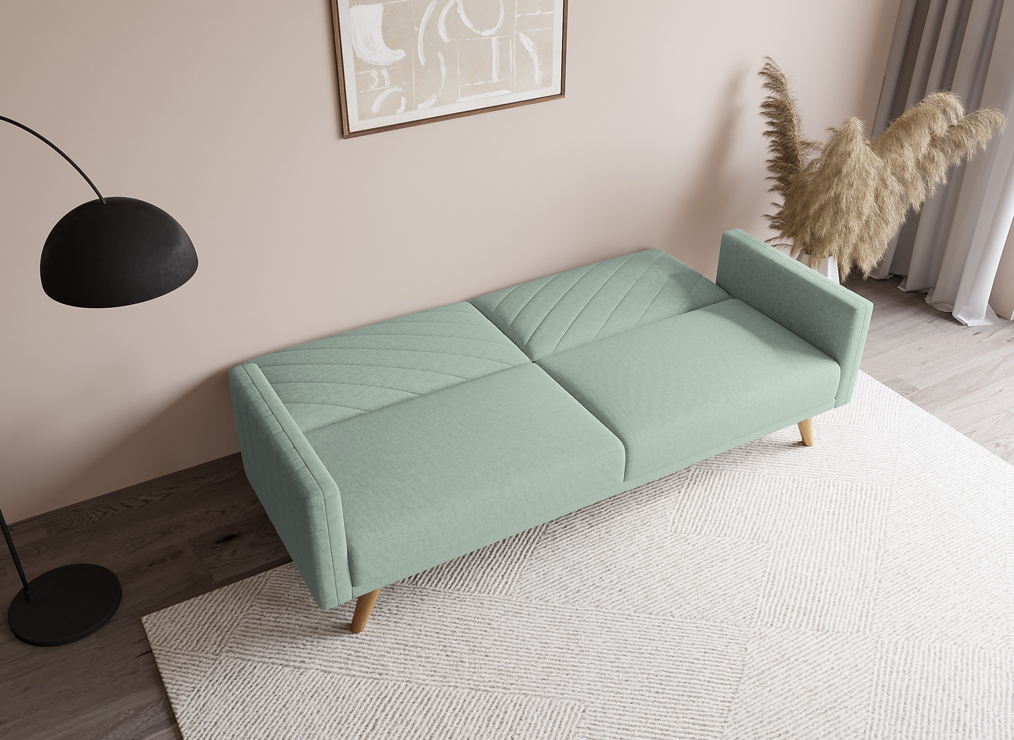 Canapé 3 places convertible scandinave en tissu vert d'eau BALDER