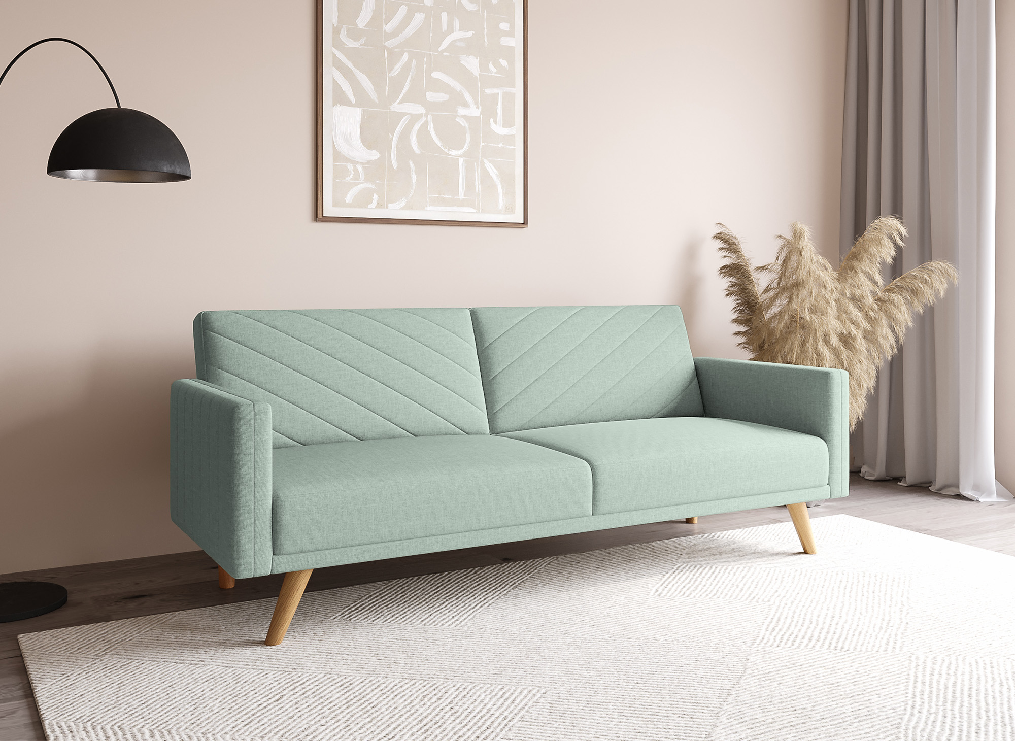 Canapé 3 places convertible scandinave en tissu vert d'eau BALDER