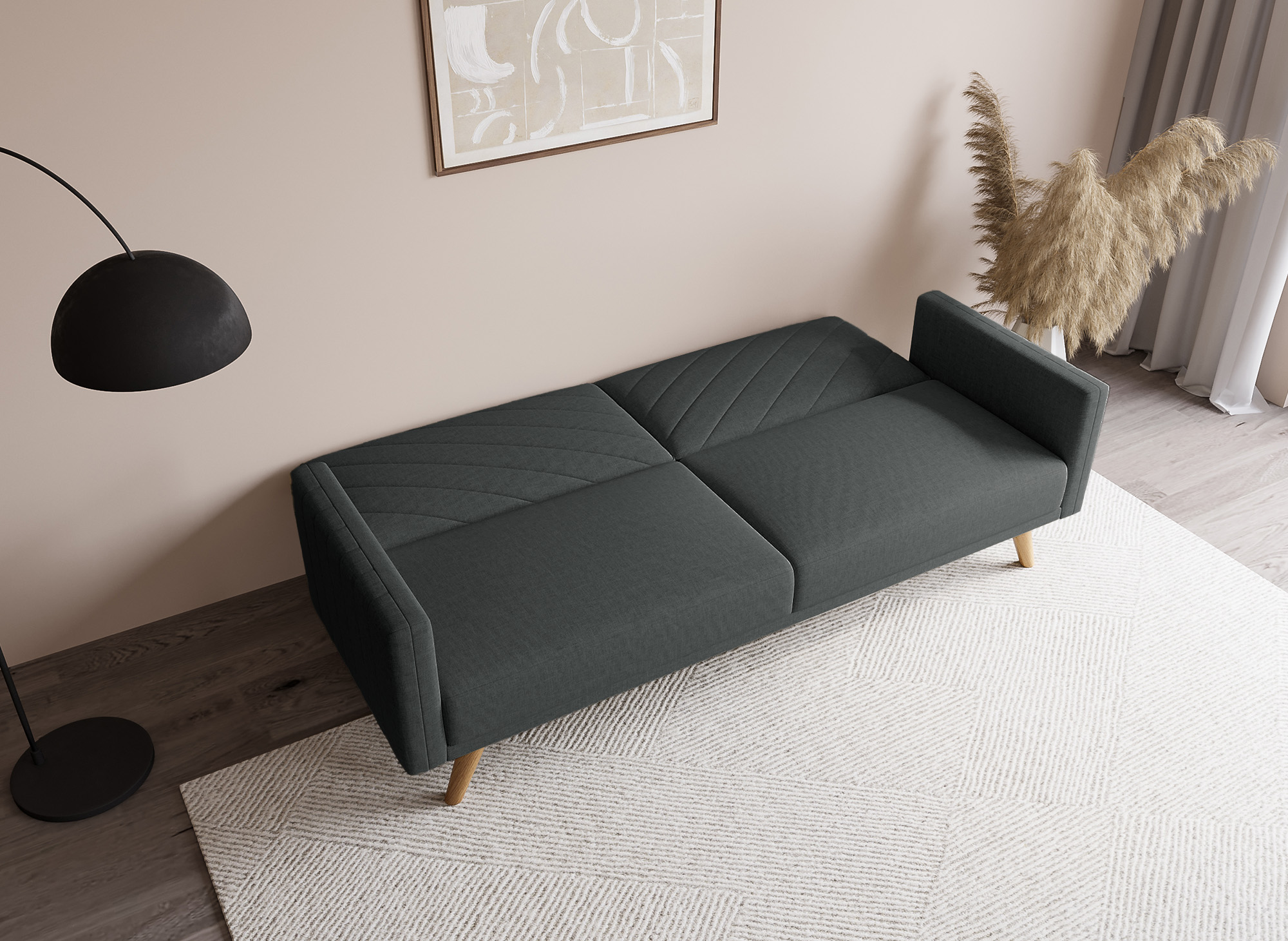 Canapé 3 places convertible scandinave en tissu gris foncé BALDER