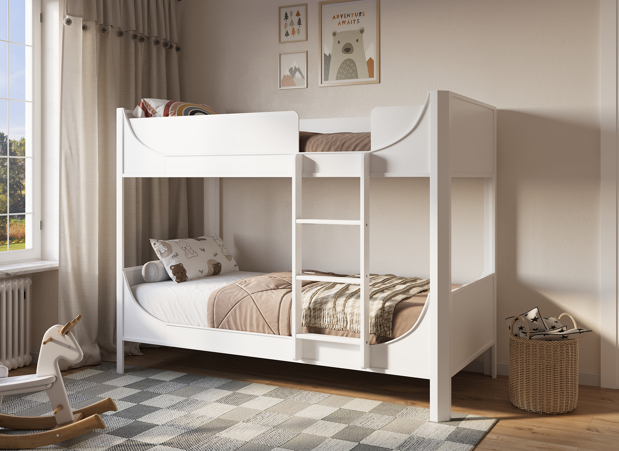 Lit superposé enfant en bois blanc THIMEO 90 x 190 cm