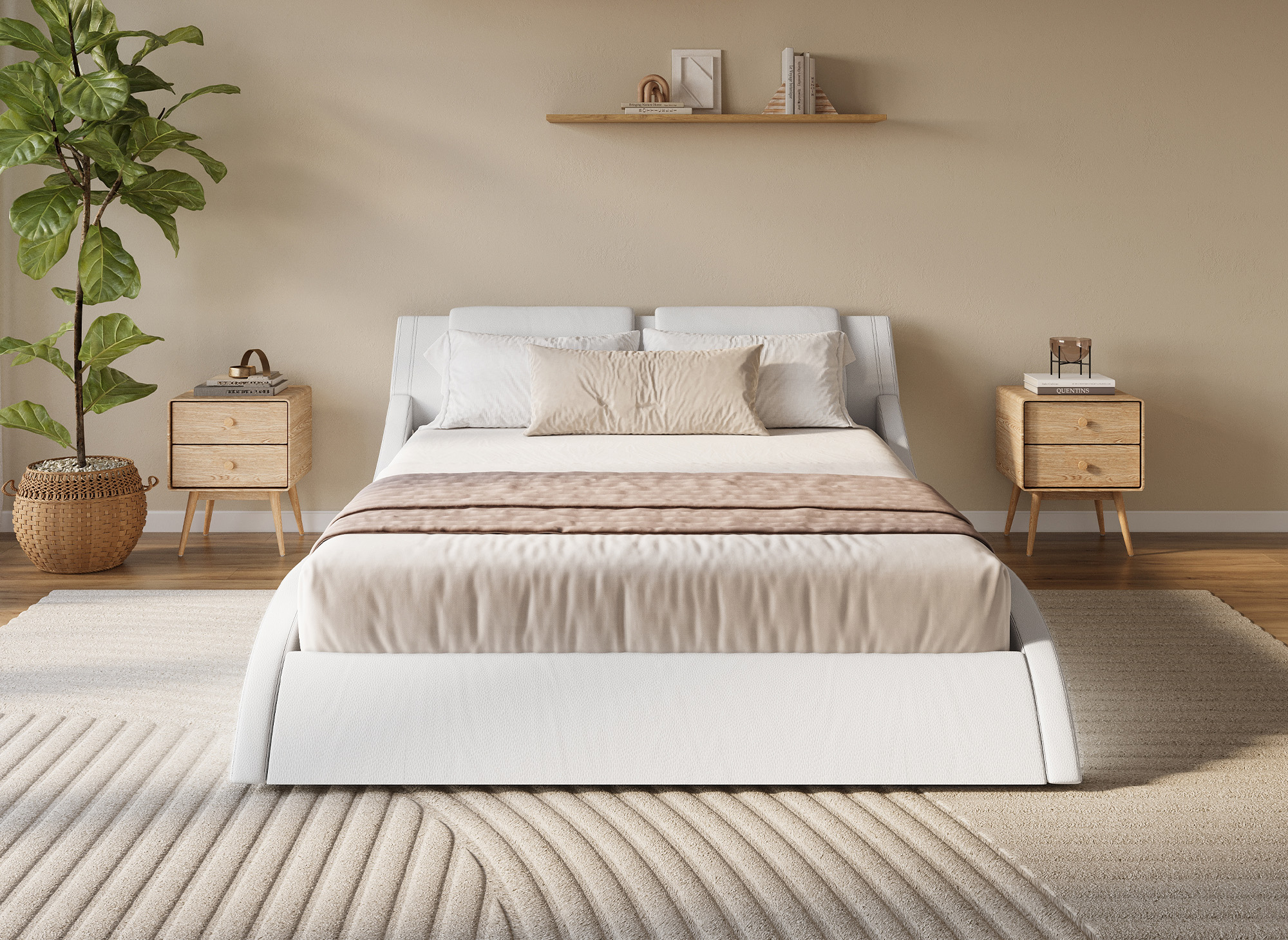 Lit en simili cuir blanc avec LED 140x190 cm ZEDA