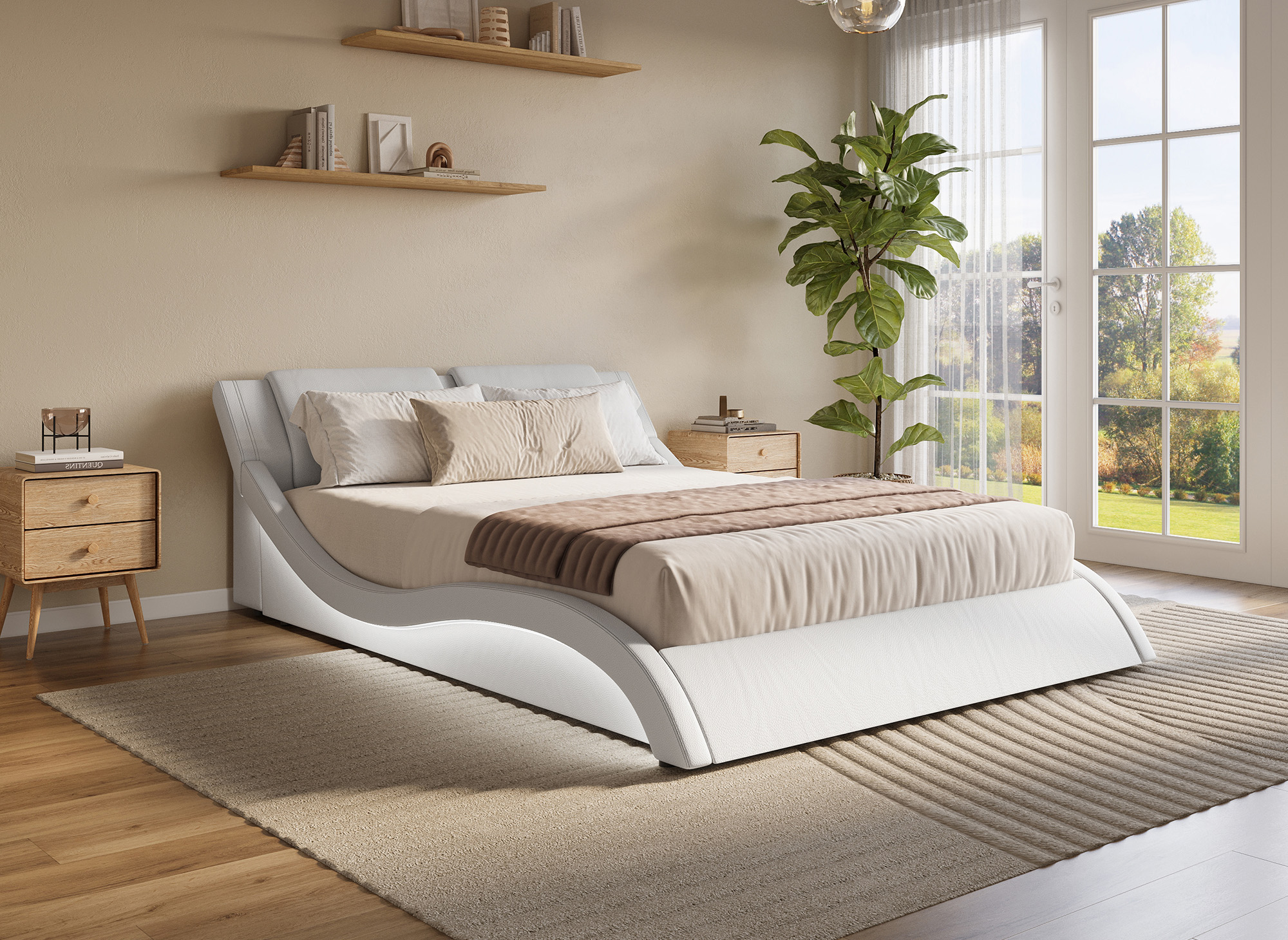 Lit en simili cuir blanc avec LED 140x190 cm ZEDA