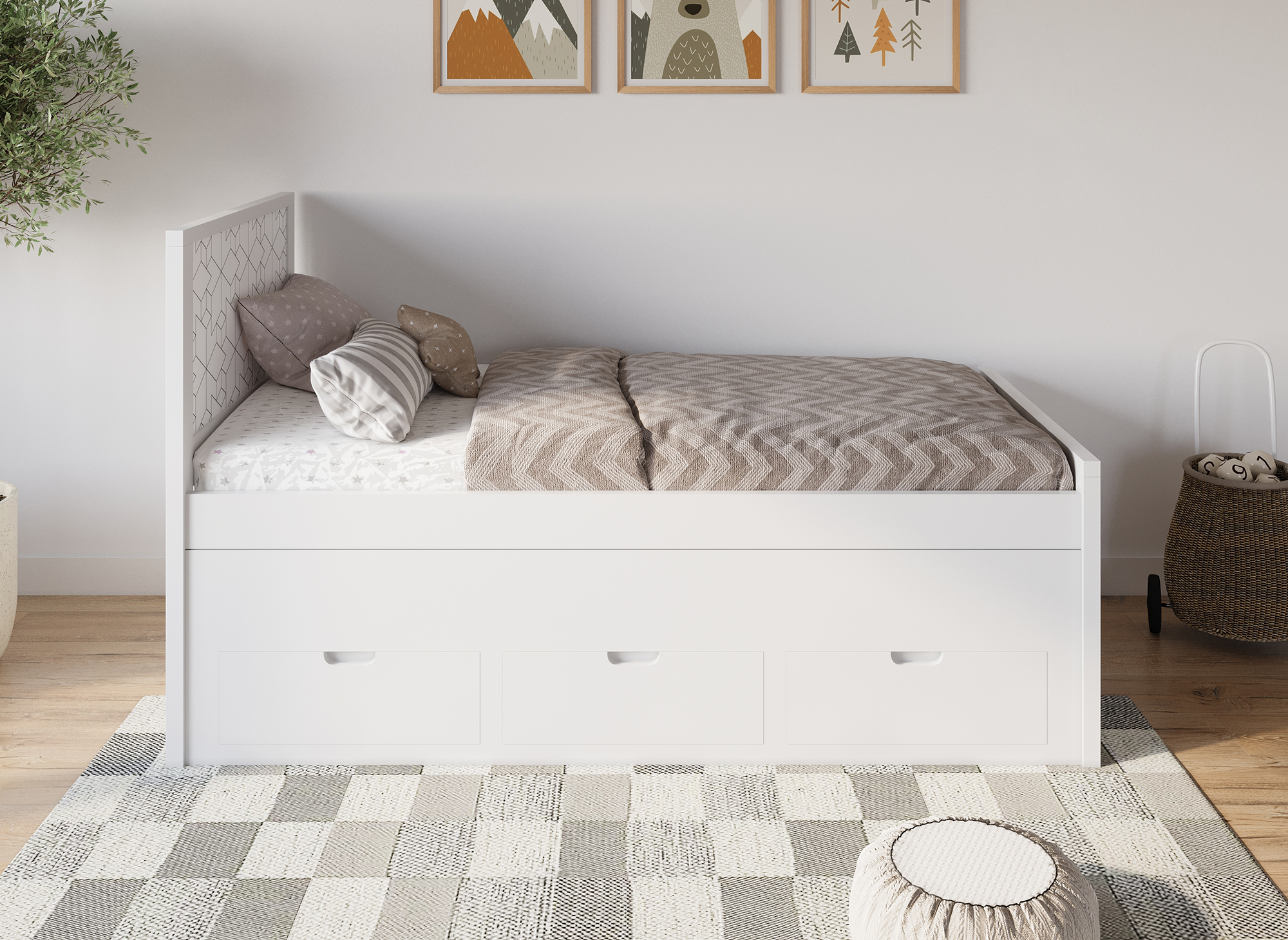 Lit gigogne avec tiroirs en bois blanc ENORA 90 x 190 cm