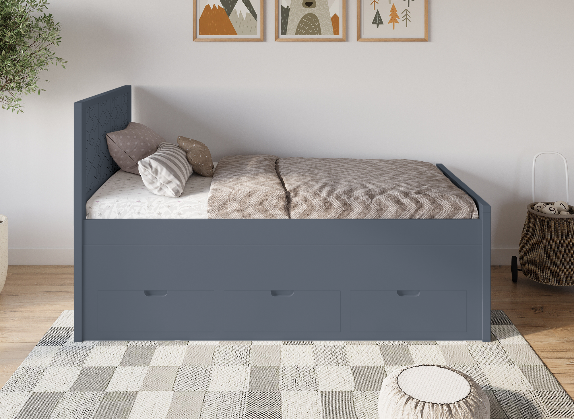 Lit gigogne avec tiroirs en bois gris ENORA 90 x 190 cm
