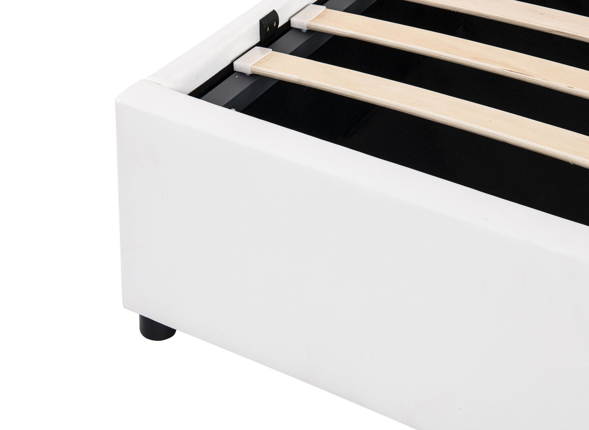 Lit sommier relevable avec coffre en simili cuir blanc 160x200 cm LIZBAN