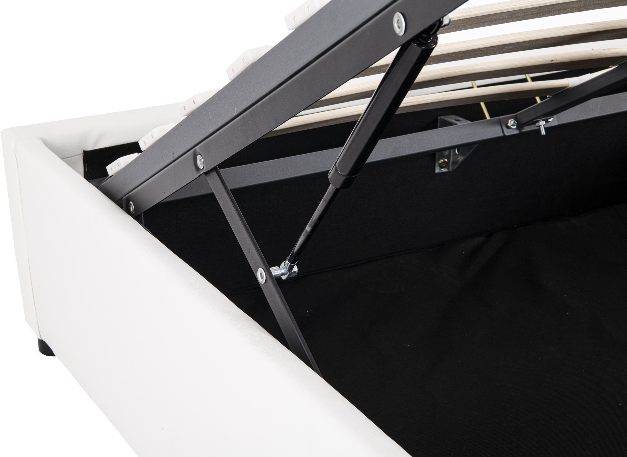 Lit sommier relevable avec coffre en simili cuir blanc 140x190 cm LIZBAN