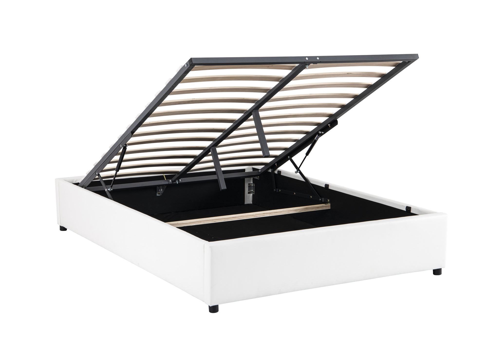Lit sommier relevable avec coffre en simili cuir blanc 140x190 cm LIZBAN