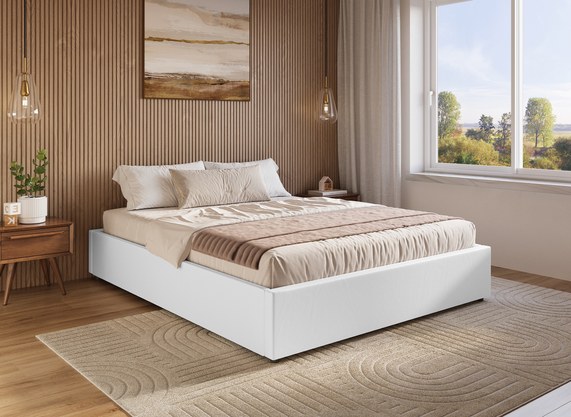 Lit sommier relevable avec coffre en simili cuir blanc 140x190 cm LIZBAN