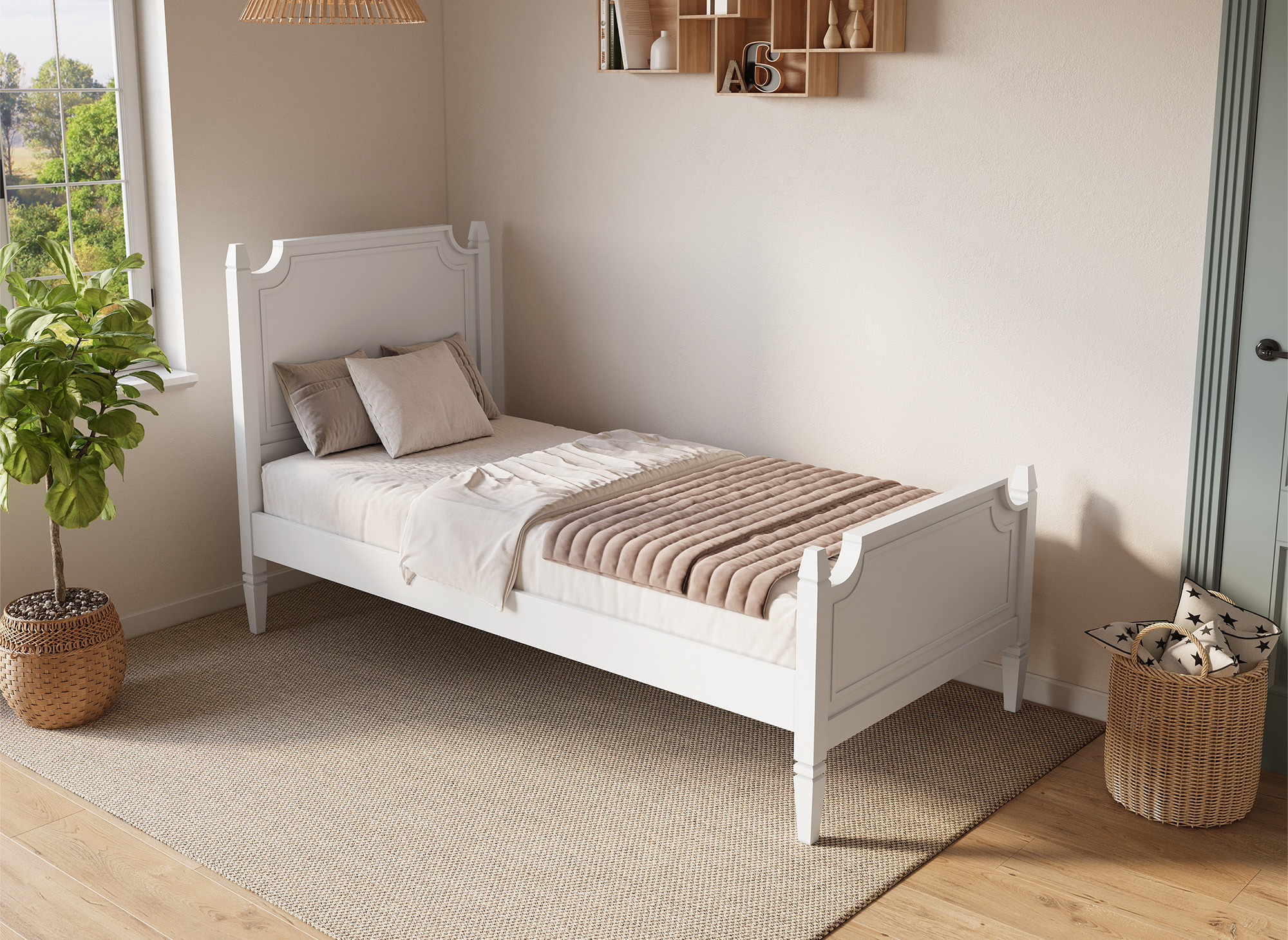 Lit 1 personne en bois blanc PAULINE 90 x 190 cm