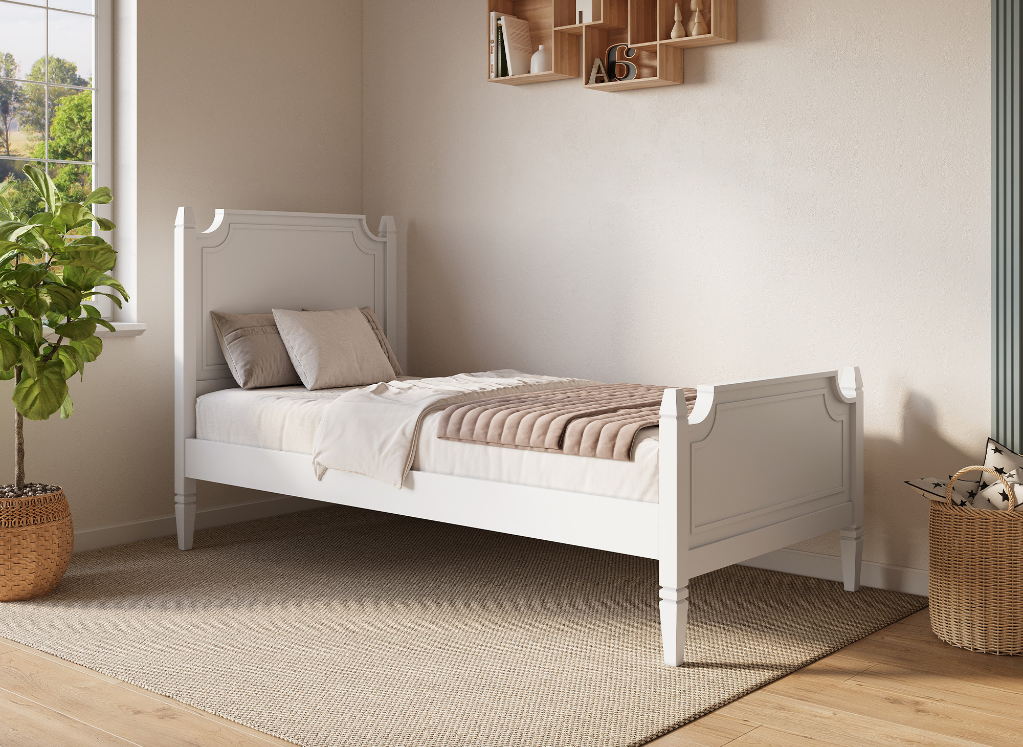 Lit 1 personne en bois blanc PAULINE 90 x 190 cm