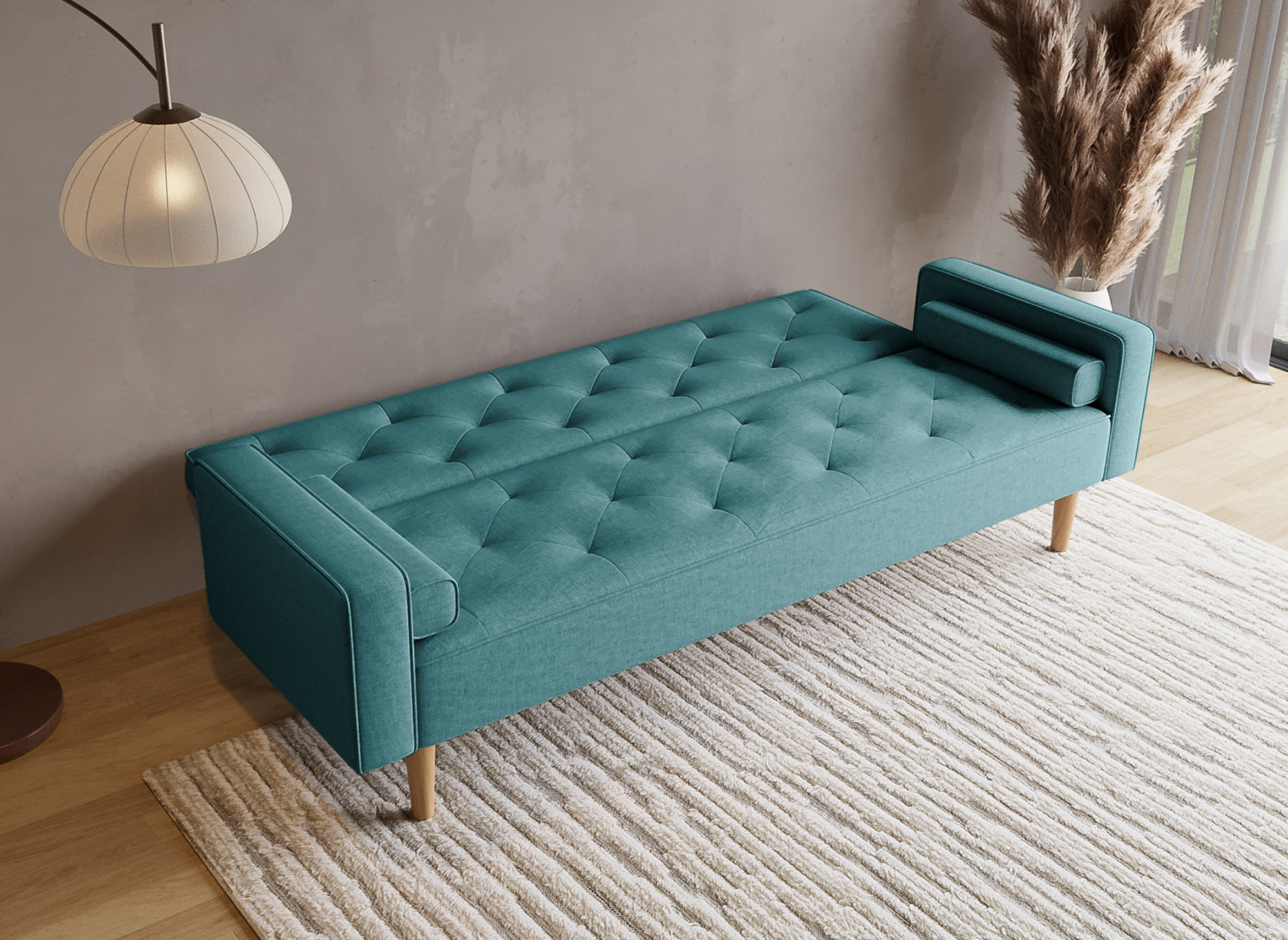 Canapé clic clac en tissu bleu avec pieds en bois JAKARTA