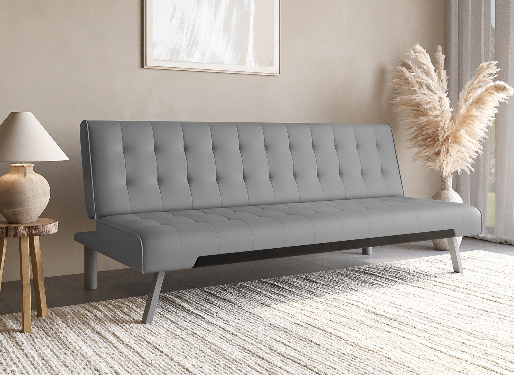 Banquette clic-clac capitonné design gris KEDY